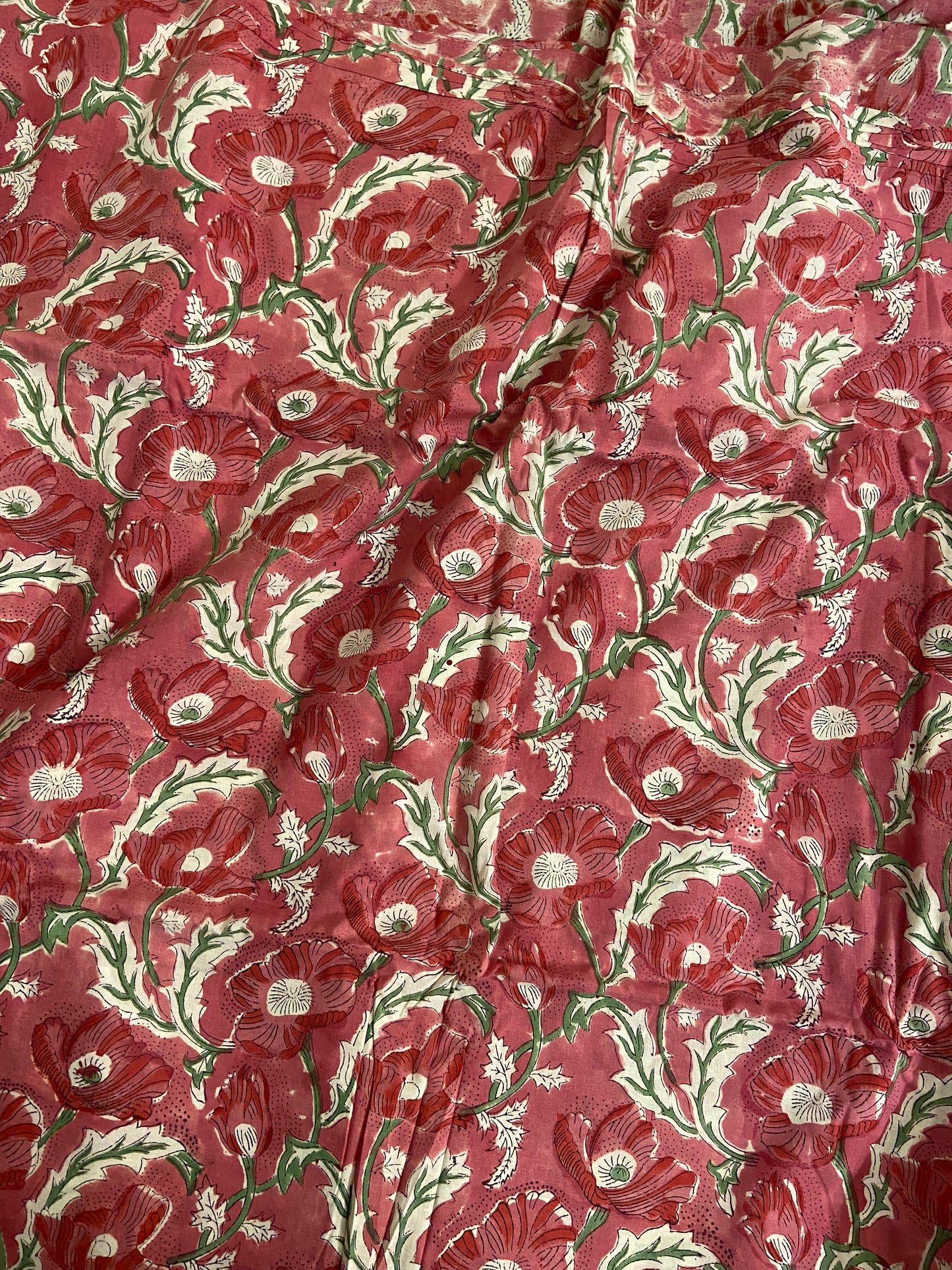 Magenta Floral Hand Block Printed Mulmul Cotton Cloth - Nakhrro