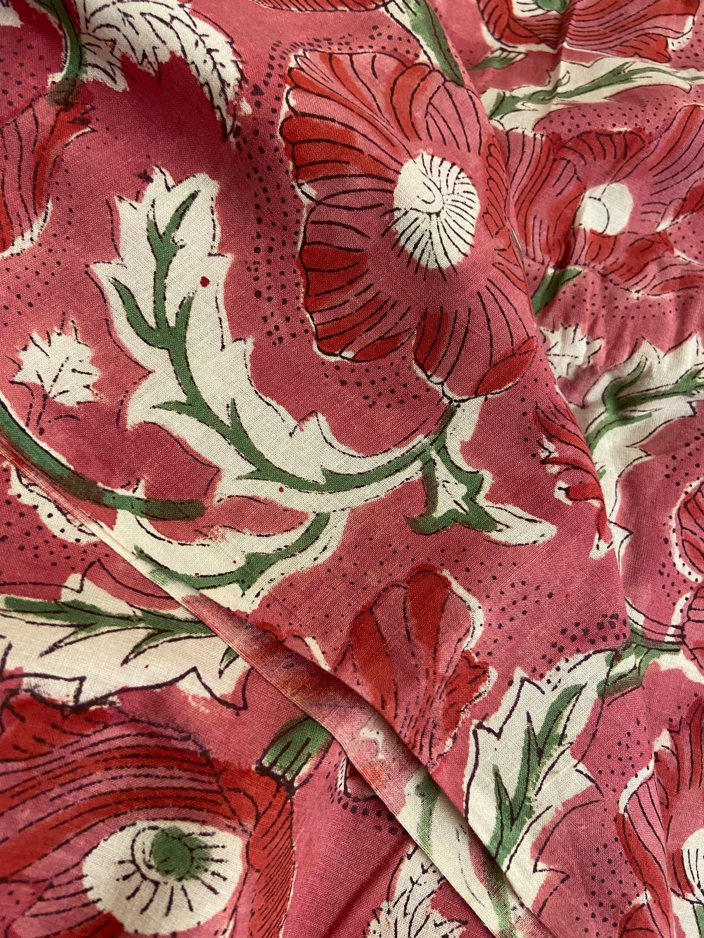 Magenta Floral Hand Block Printed Mulmul Cotton Cloth - Nakhrro