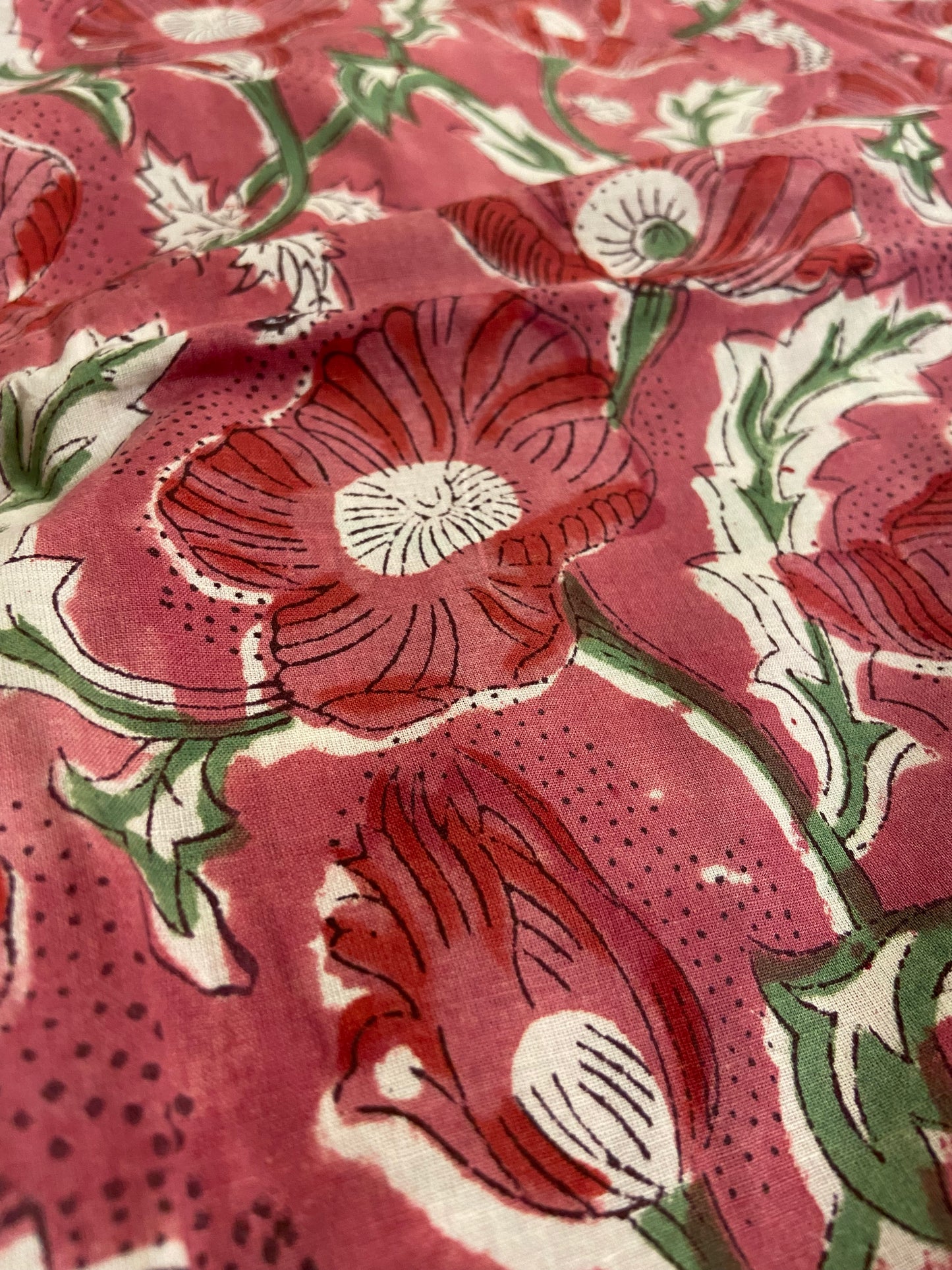 Magenta Floral Hand Block Printed Mulmul Cotton Cloth - Nakhrro