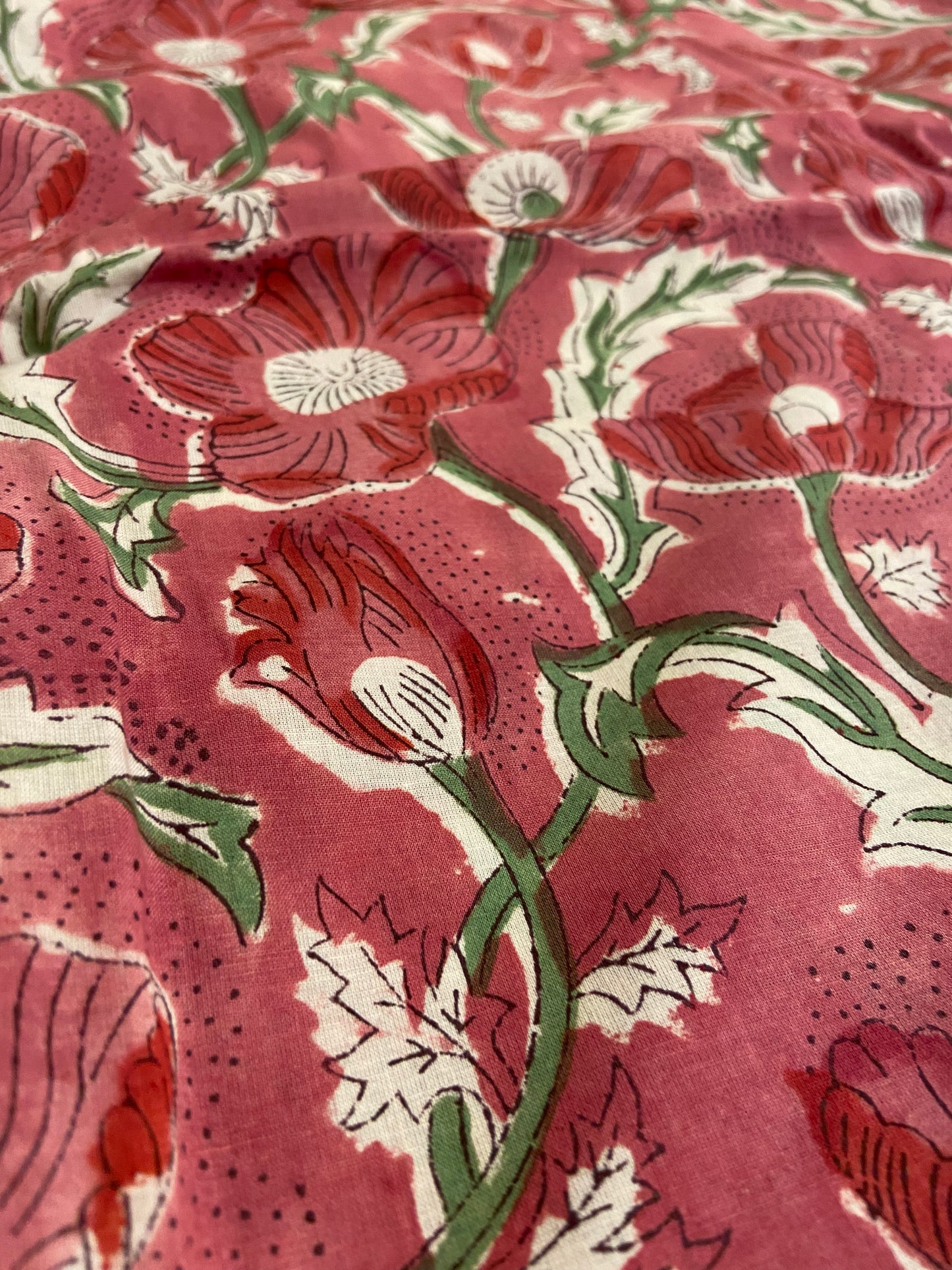 Magenta Floral Hand Block Printed Mulmul Cotton Cloth - Nakhrro