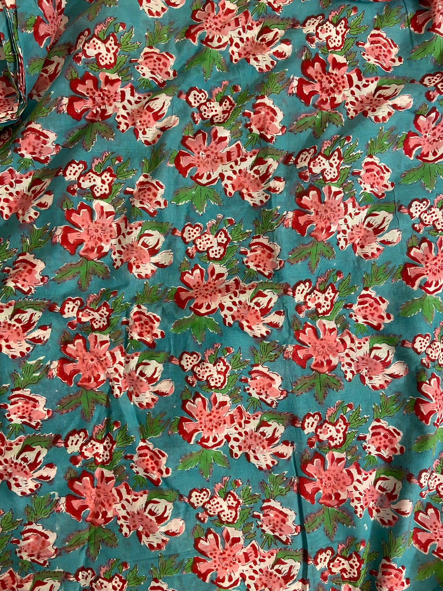 Blue Floral Hand Block Printed Mulmul Cotton Cloth - Nakhrro