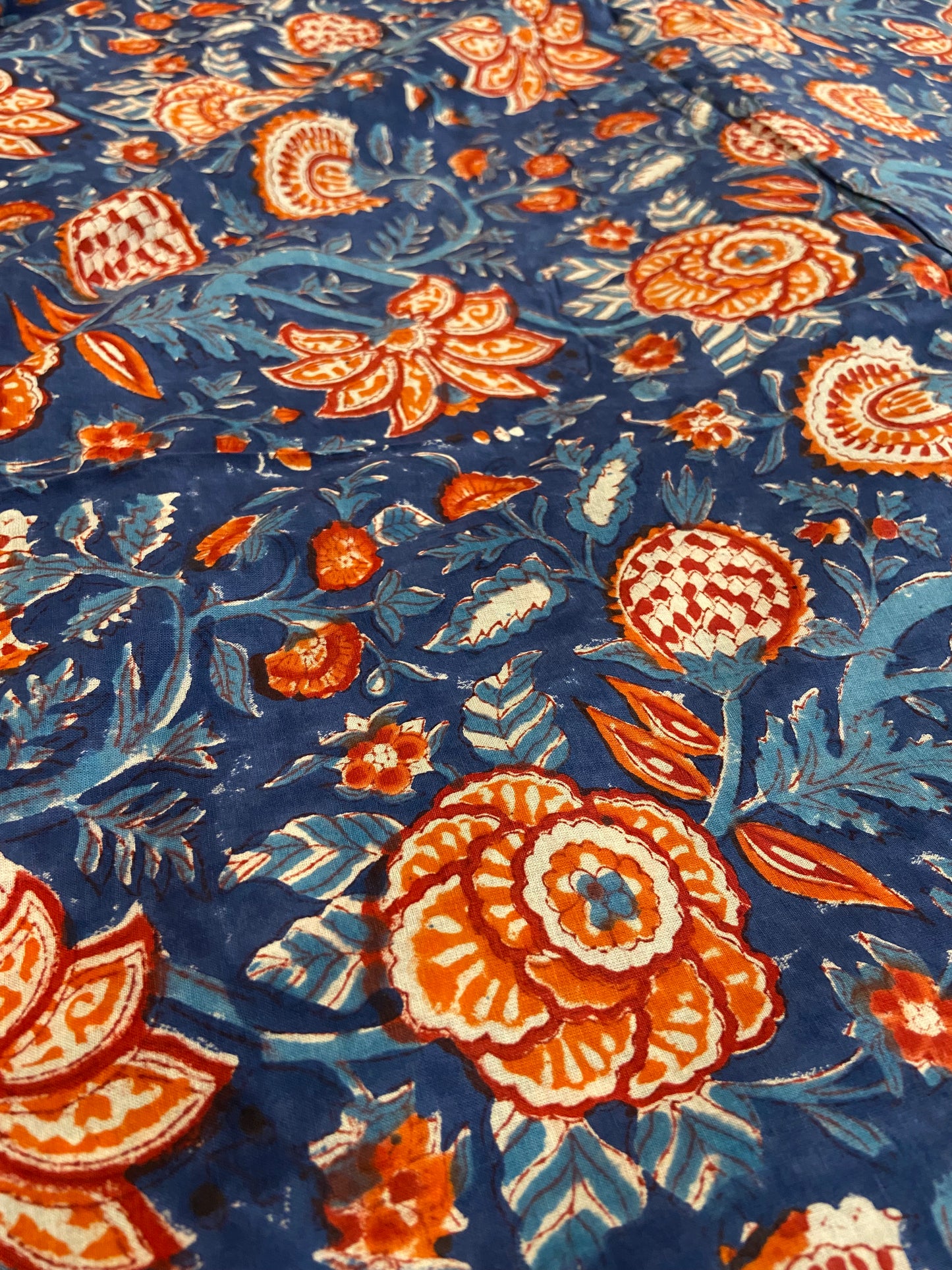 Blue Vineyard Florals Hand Block Printed Mulmul Cotton Cloth - Nakhrro