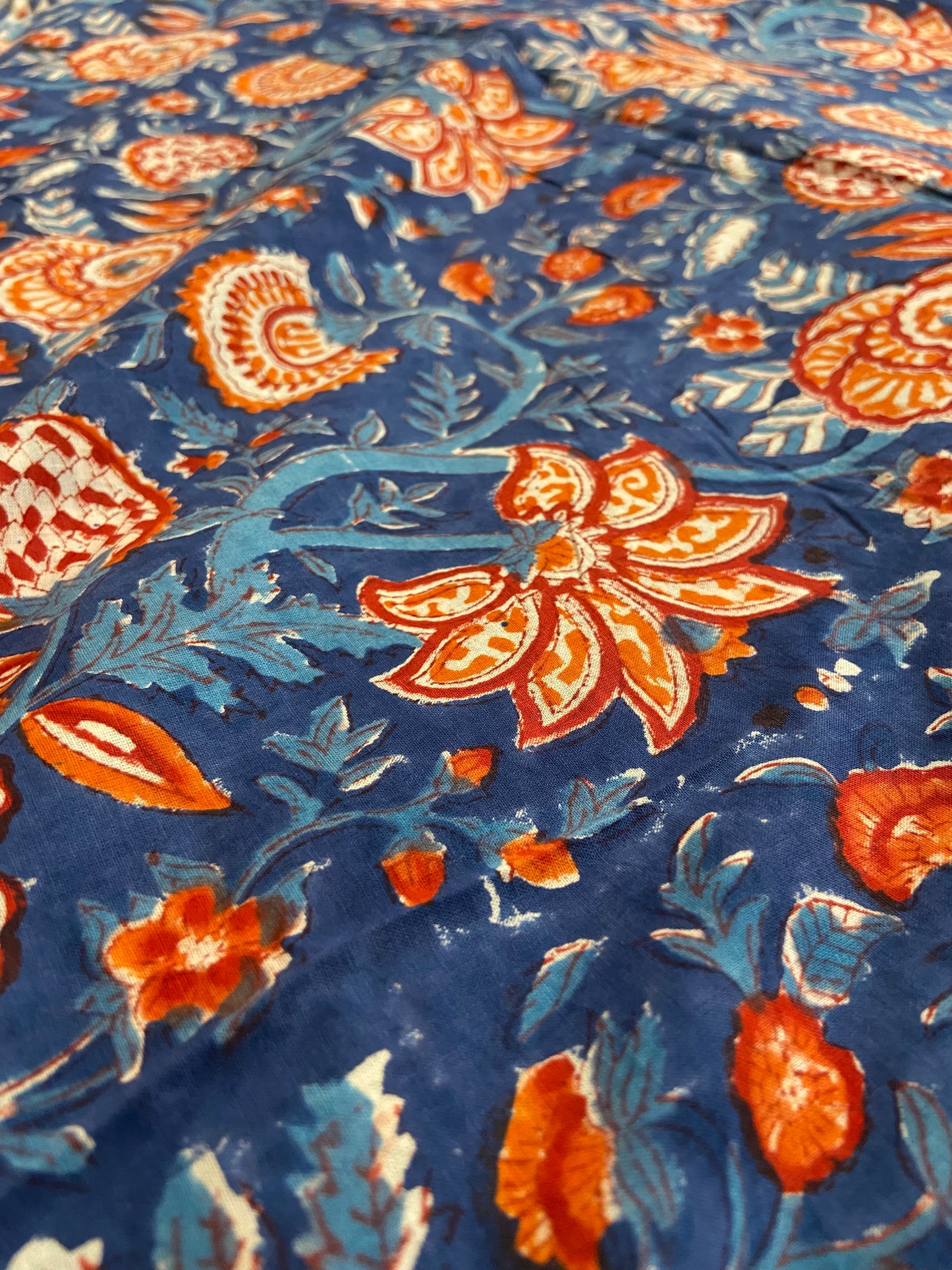 Blue Vineyard Florals Hand Block Printed Mulmul Cotton Cloth - Nakhrro