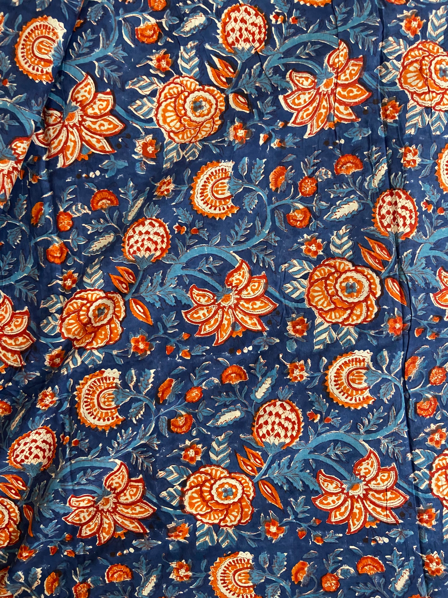 Blue Vineyard Florals Hand Block Printed Mulmul Cotton Cloth - Nakhrro