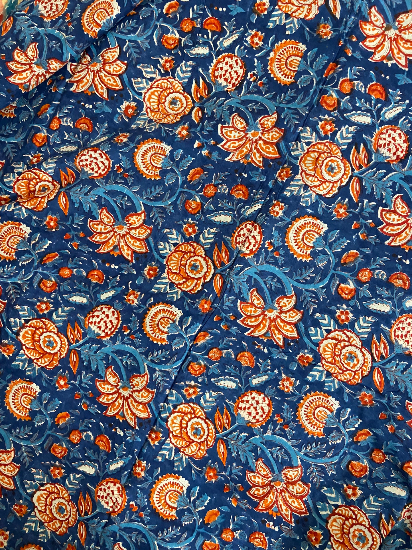 Blue Vineyard Florals Hand Block Printed Mulmul Cotton Cloth - Nakhrro