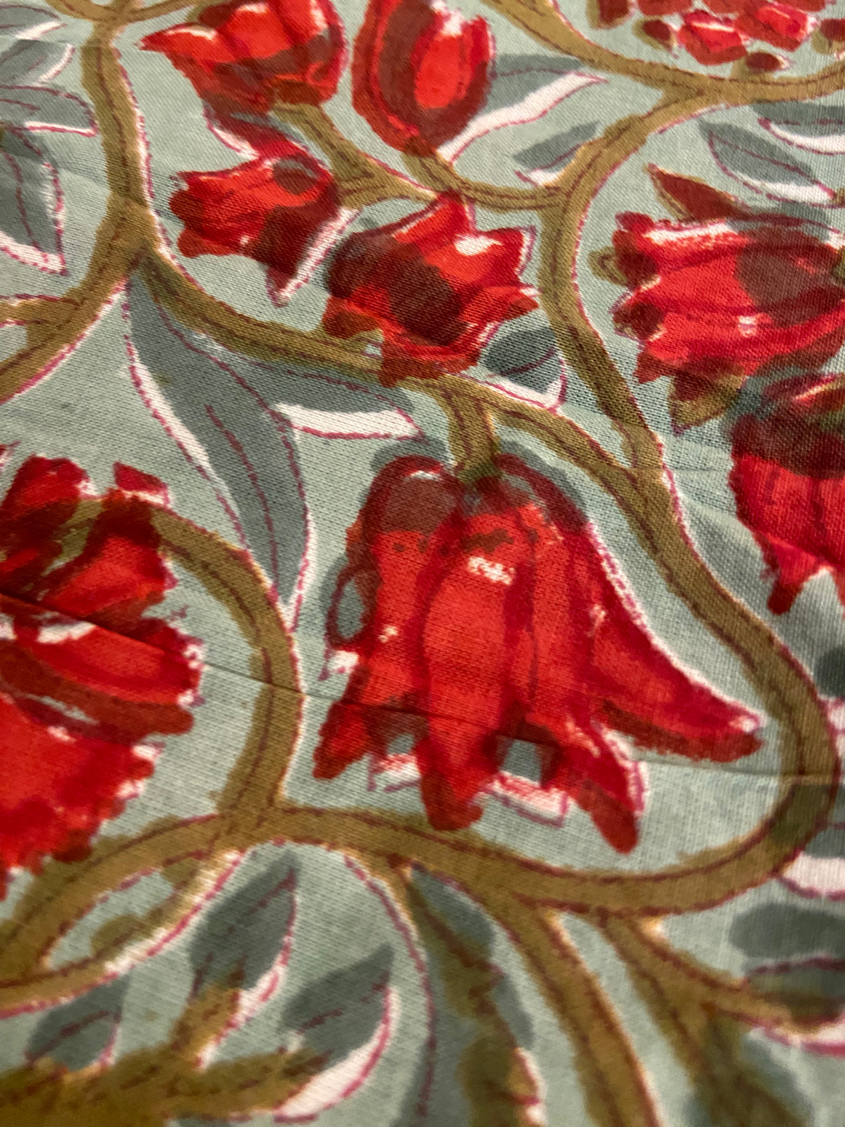 Cherry Red Bloom Floral Hand Block Printed Mulmul Cotton Cloth - Nakhrro