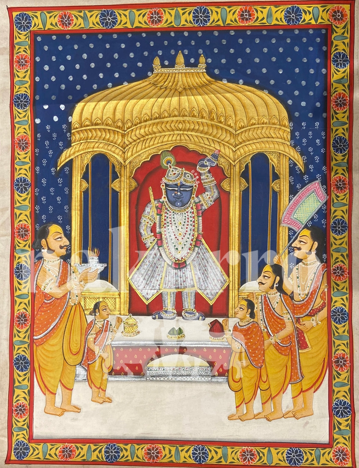 Shrinath Ji Winter Darshan Contemporary Pichwai Antique Finish