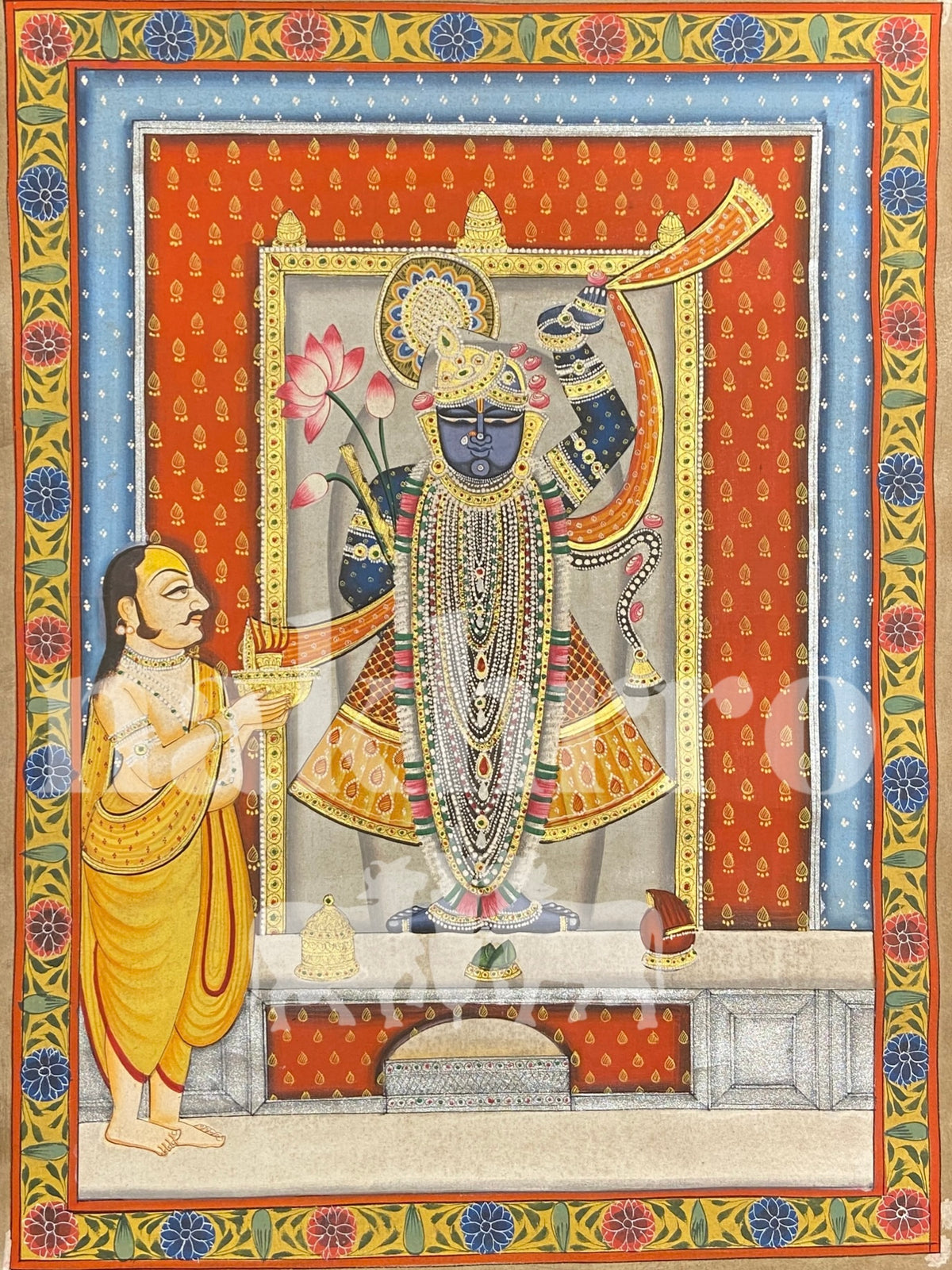 Shrinath Ji Rajbhog Darshan Contemporary Pichwai Antique Finish