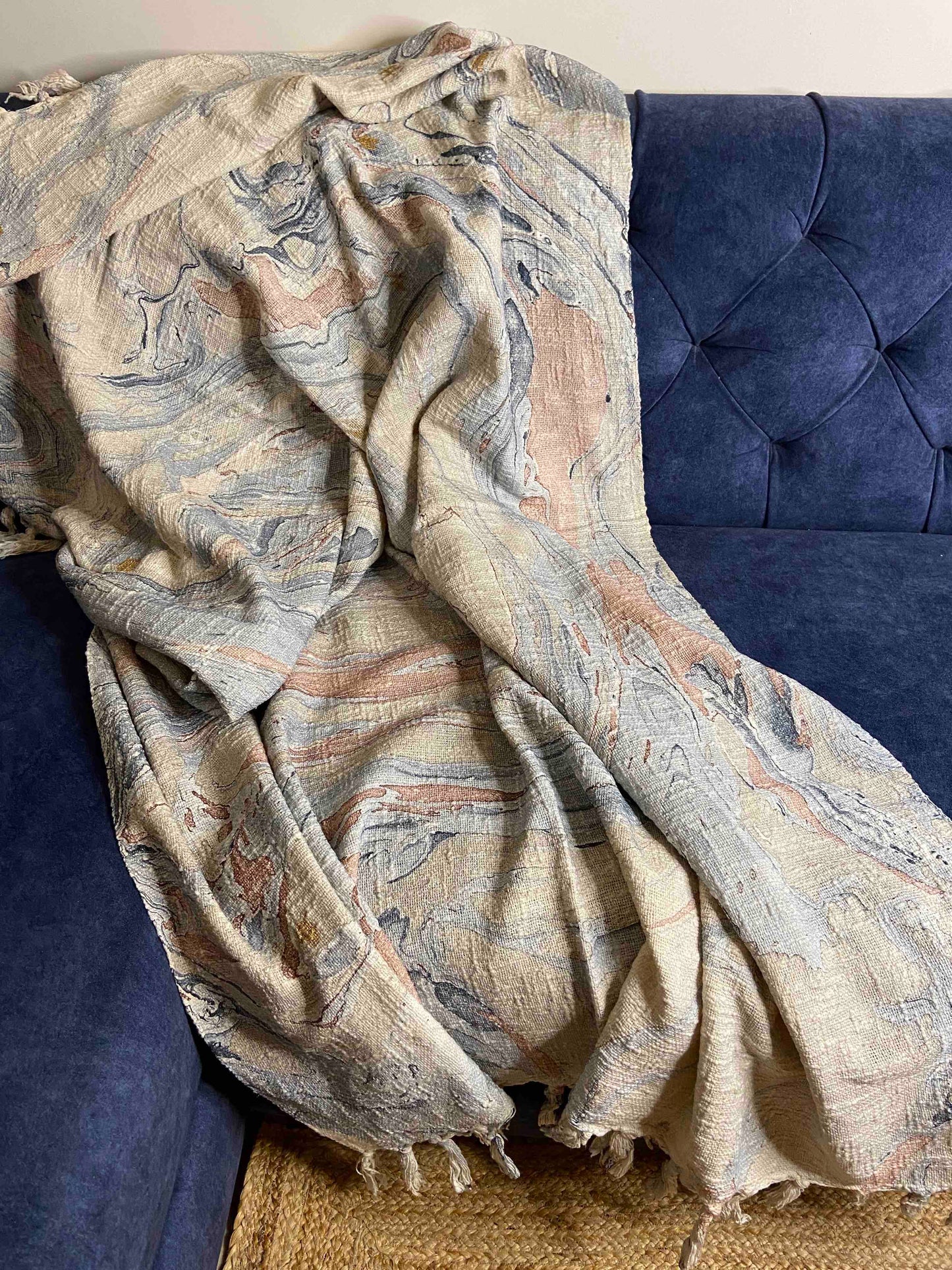 Marble Print Blue Shades Mud Throw - Nakhrro
