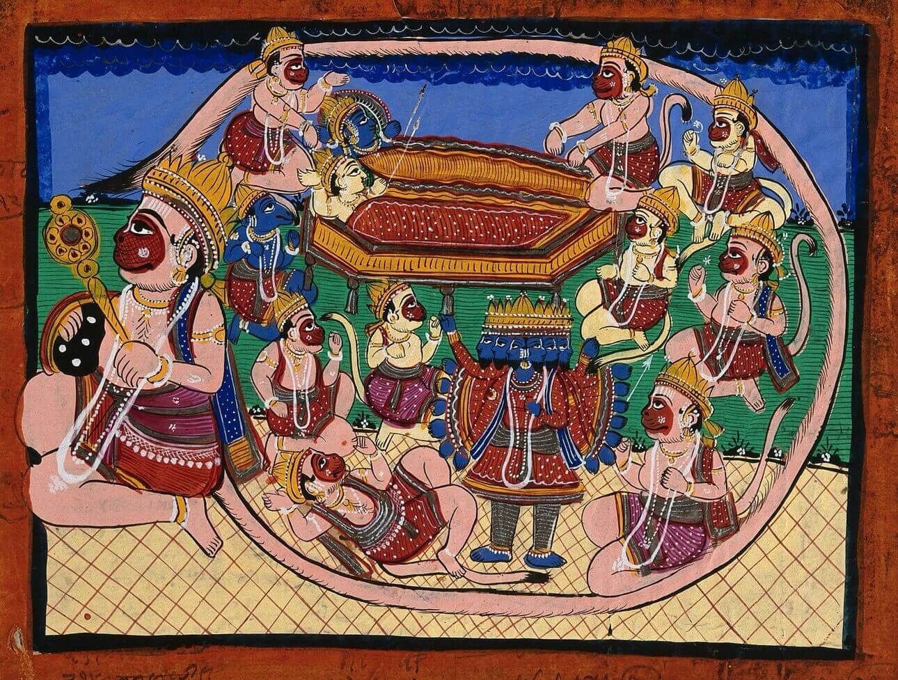 Hanuman Carrying Lord Rama | Museum-Grade Indian Miniature Art Print