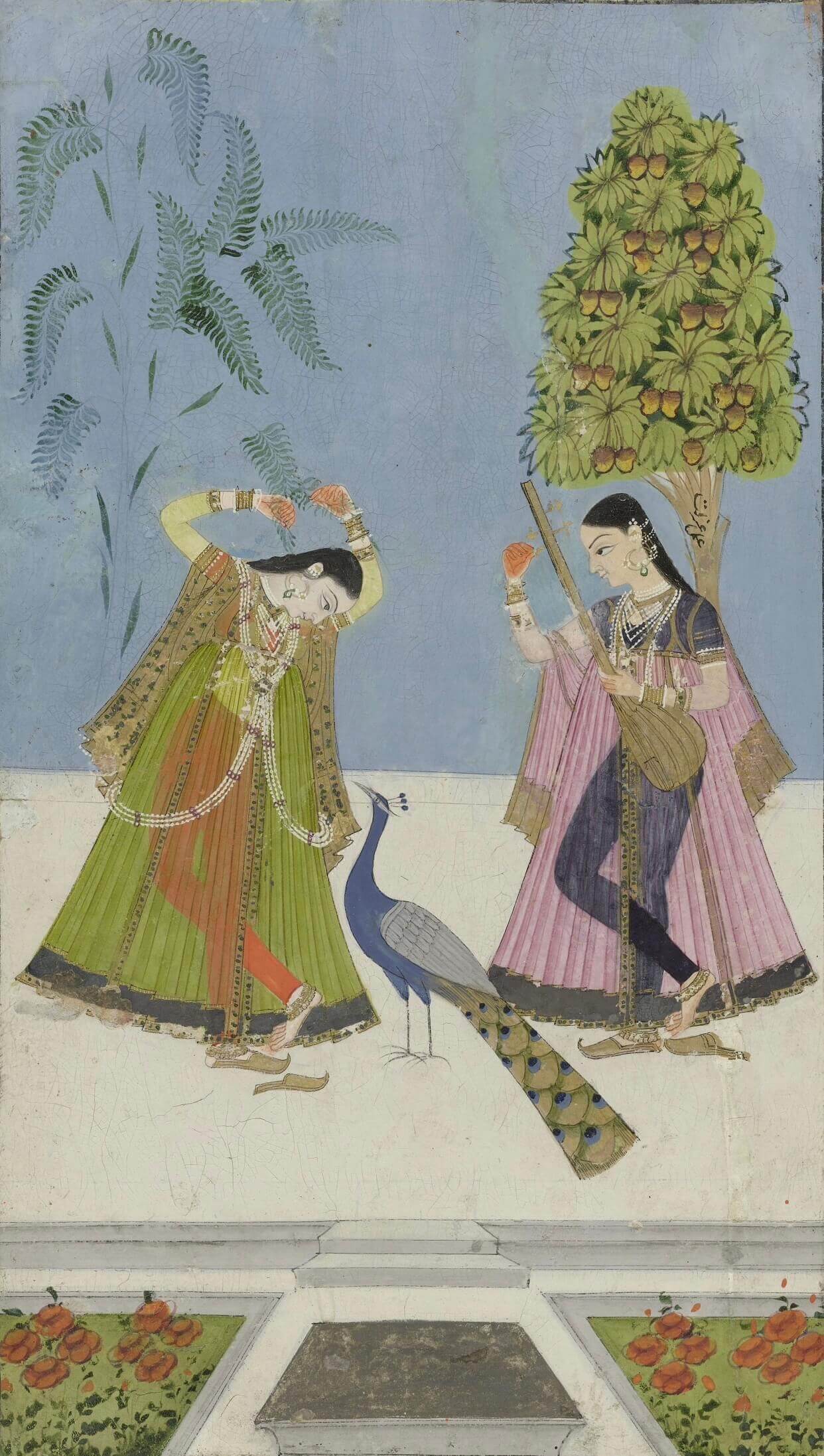 Dance of Grace with Peacock | Museum-Grade Indian Miniature Art Print