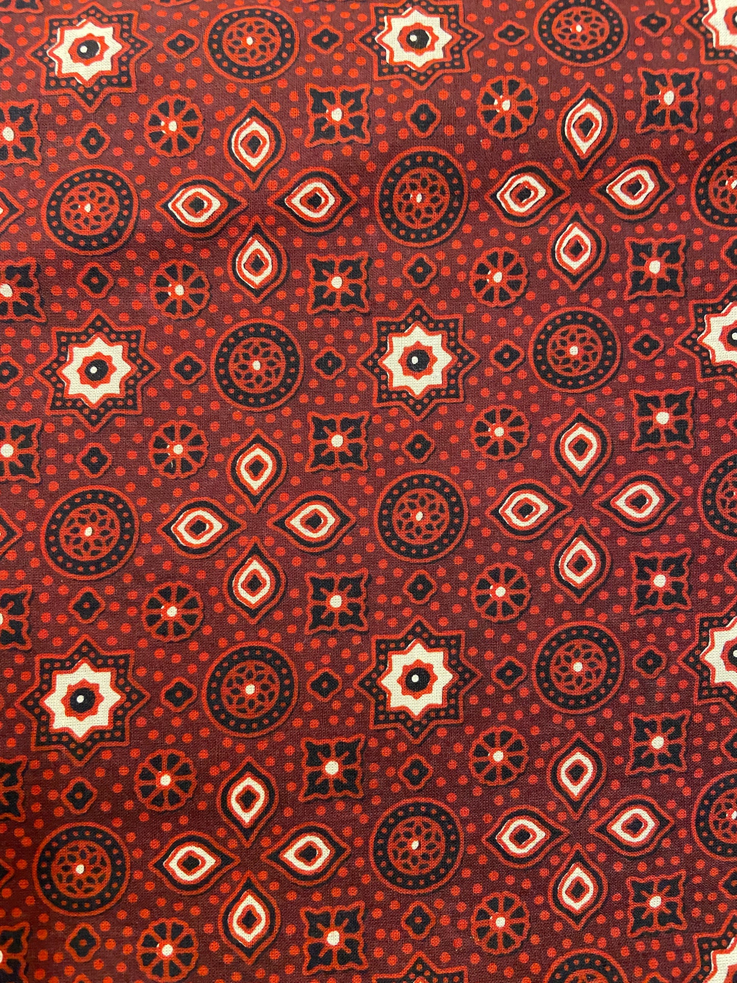 Maroon Ajrakh Hand Block Printed Mulmul Cotton Cloth - Nakhrro