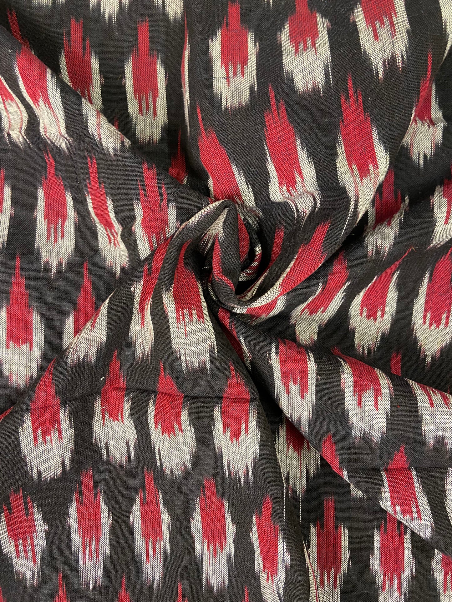 Black Red Hand Weaved Pochampally Ikat Cotton Fabric - Nakhrro