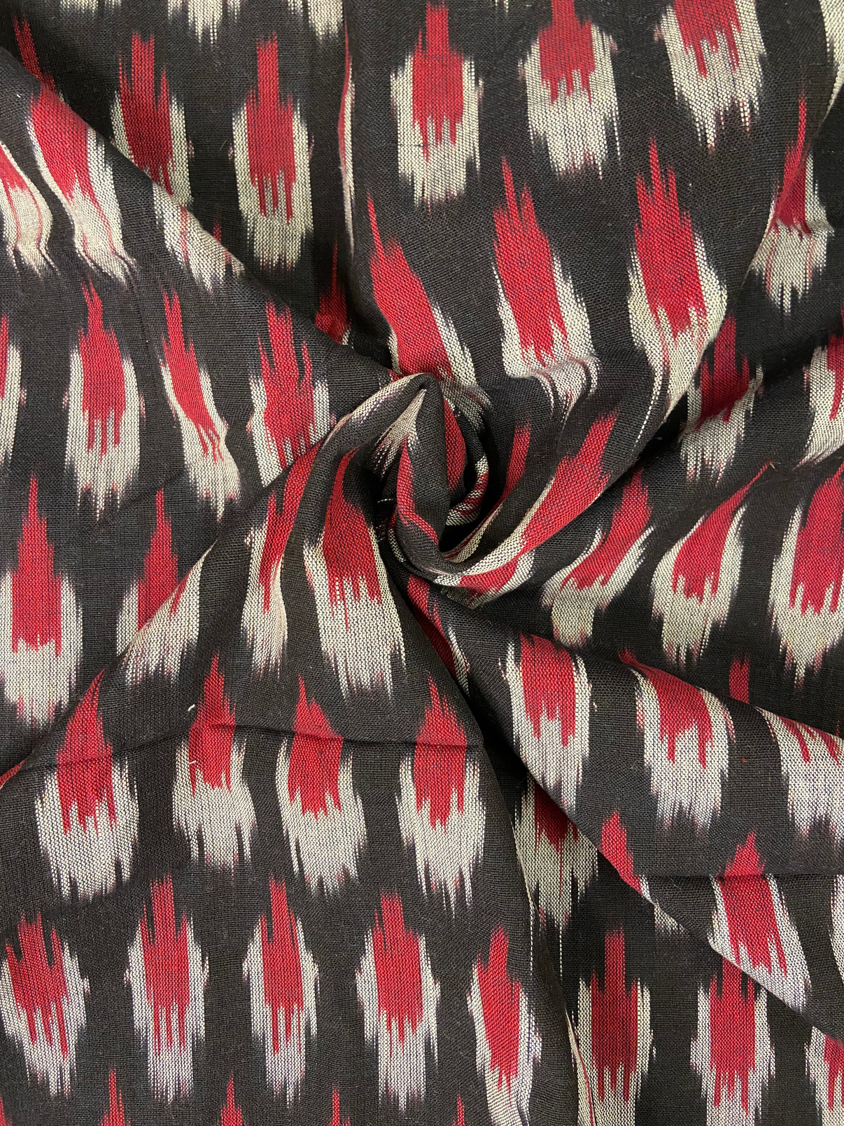 Black Red Hand Weaved Pochampally Ikat Cotton Fabric - Nakhrro