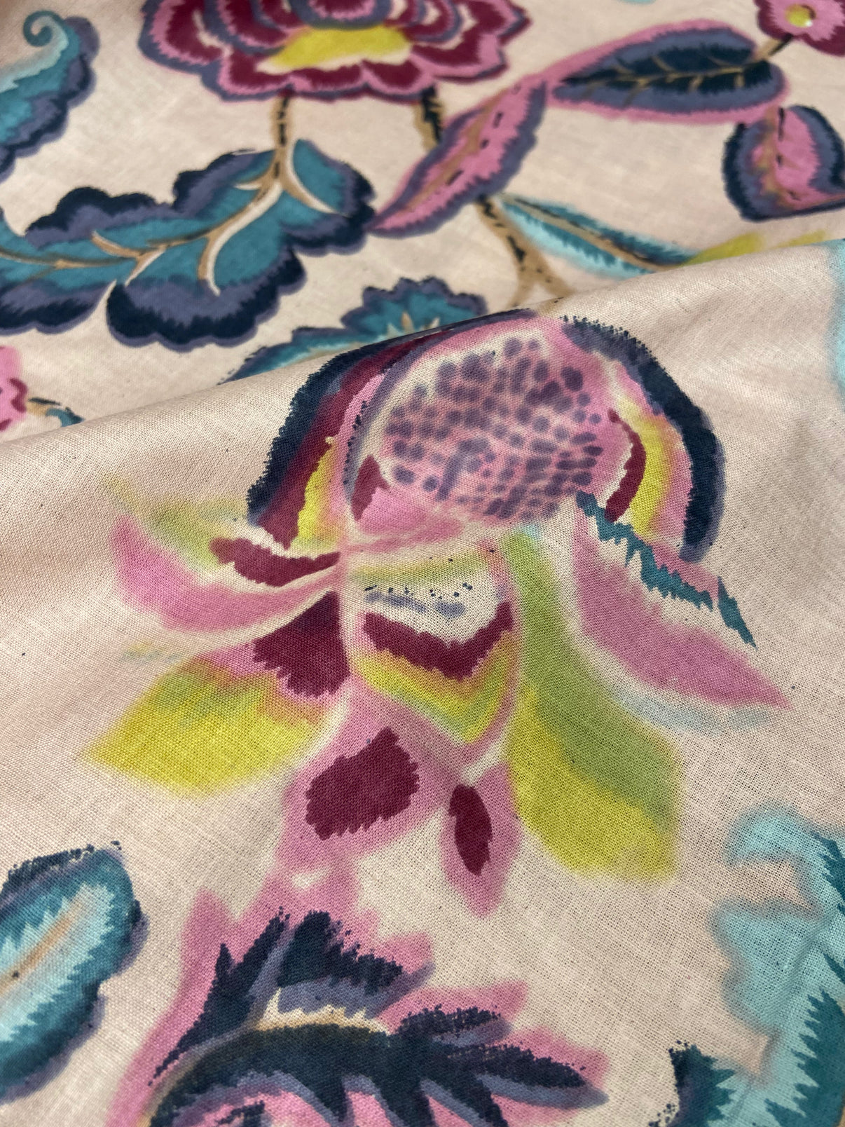 Beige Floral Print Cotton Cloth - Nakhrro