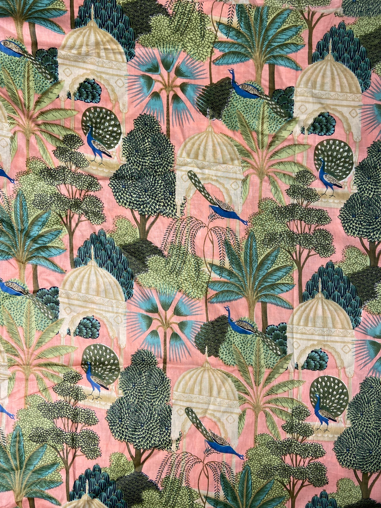 Pink Pichwai Mughal Garden Print Cotton Cloth - Nakhrro