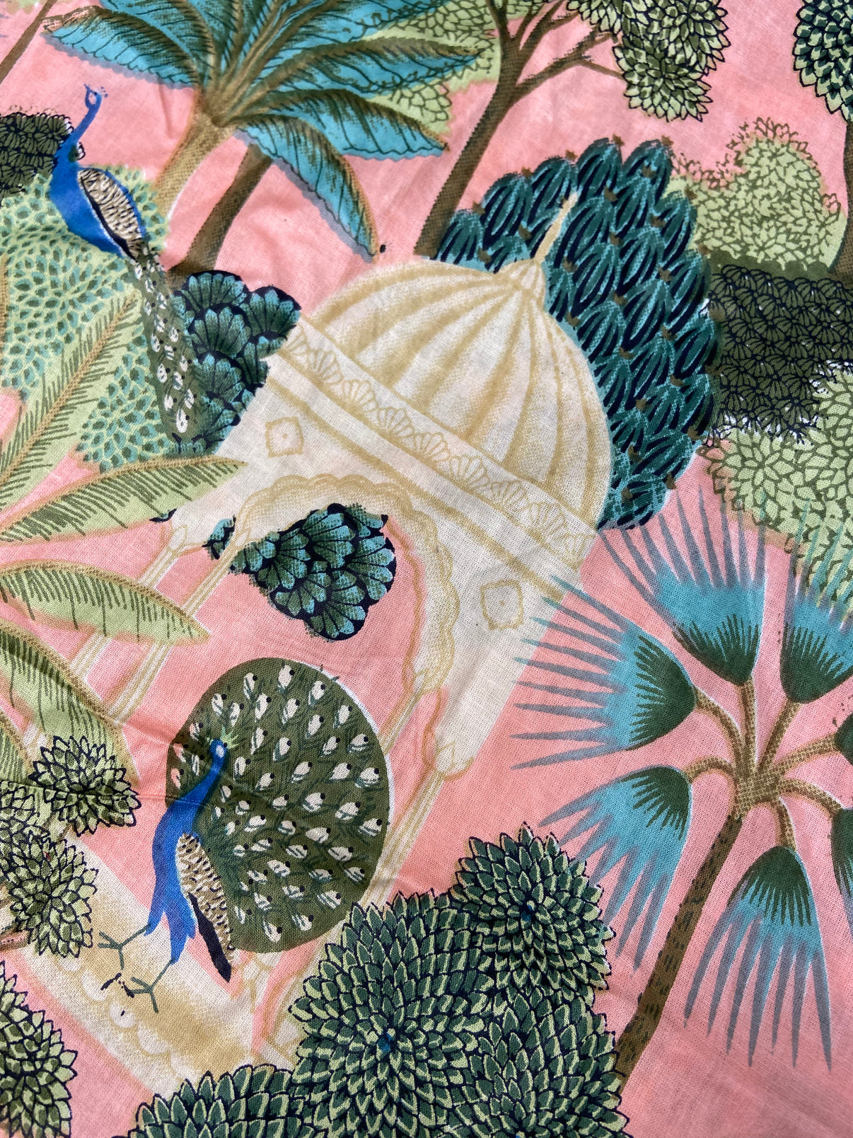 Pink Pichwai Mughal Garden Print Cotton Cloth - Nakhrro