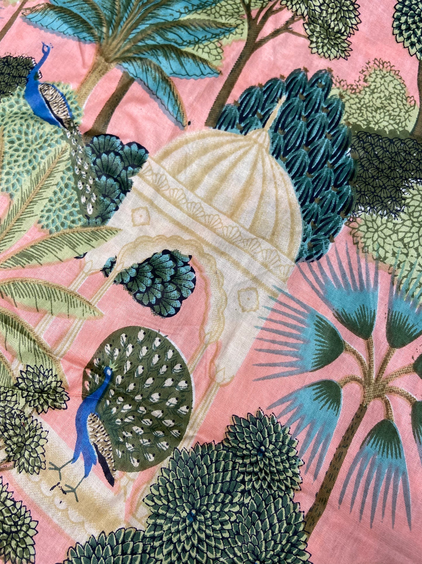 Pink Pichwai Mughal Garden Print Cotton Cloth - Nakhrro