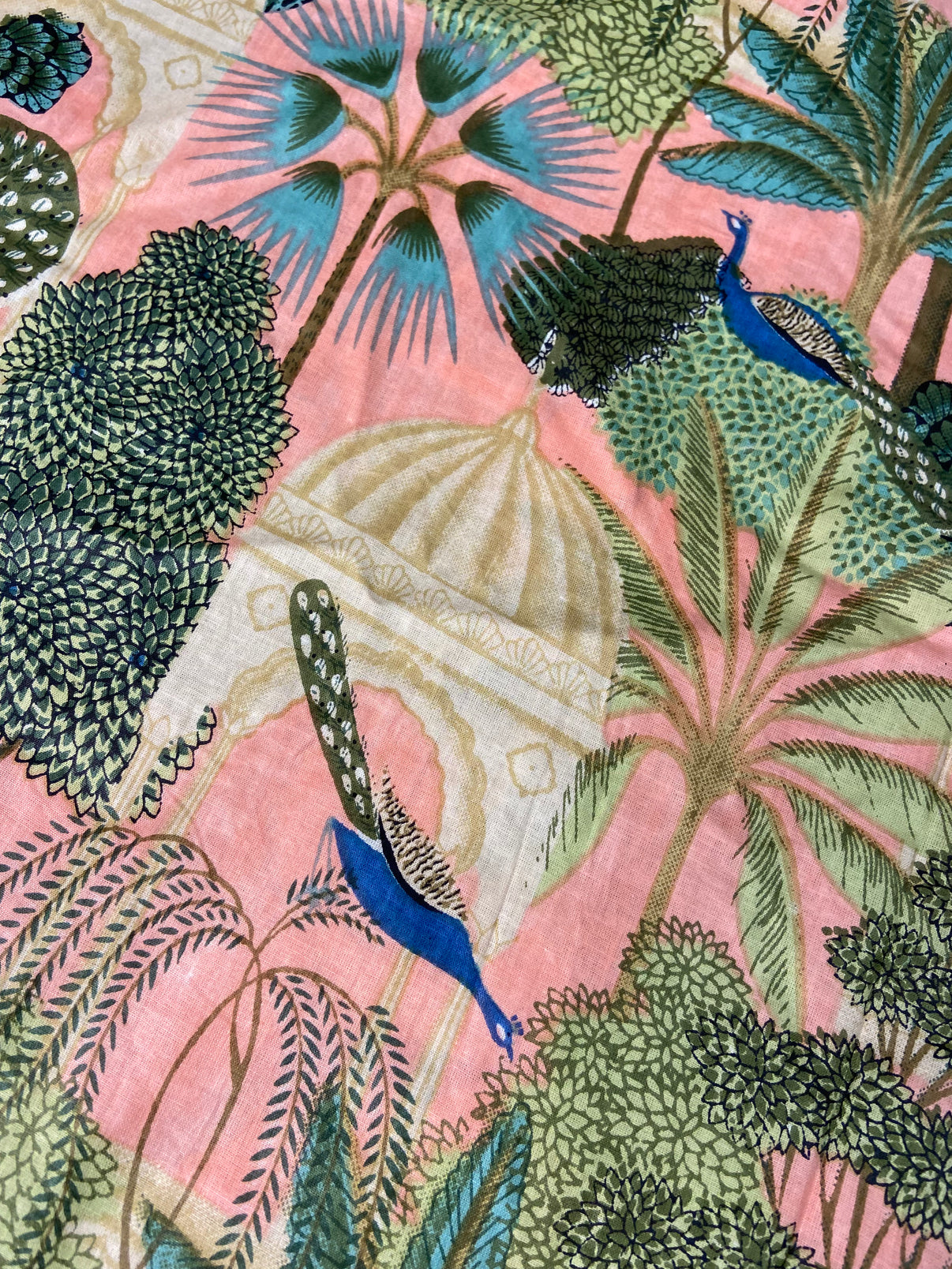 Pink Pichwai Mughal Garden Print Cotton Cloth - Nakhrro