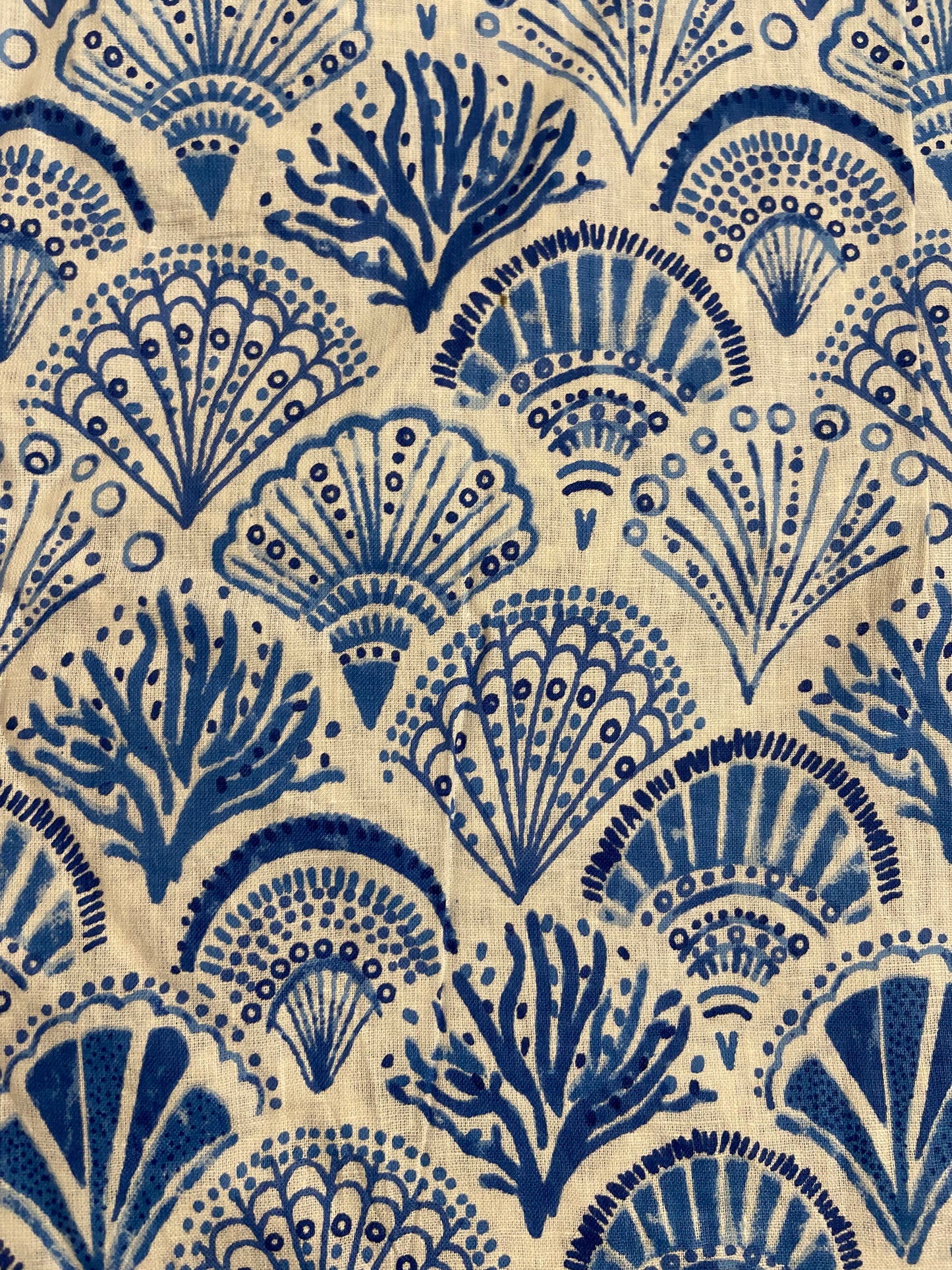 Sea Shells Blue White Hand Block Printed Mulmul Cotton Cloth - Nakhrro