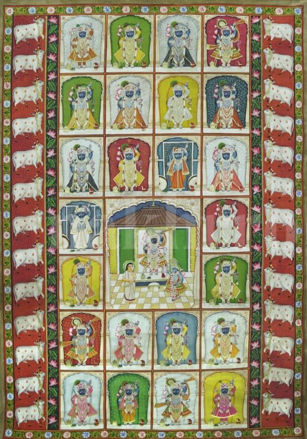 Shrinathji 24 Darshan Pichwai | Hand-Painted Original with Kamdhenu Border