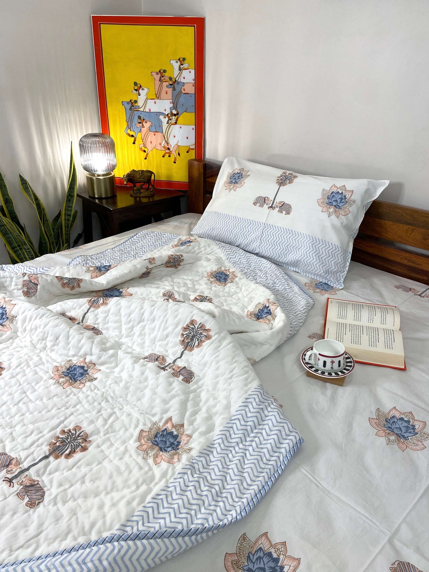 Gaj Pastel Shades Organic Mul Cotton Single Bed Quilt - Nakhrro
