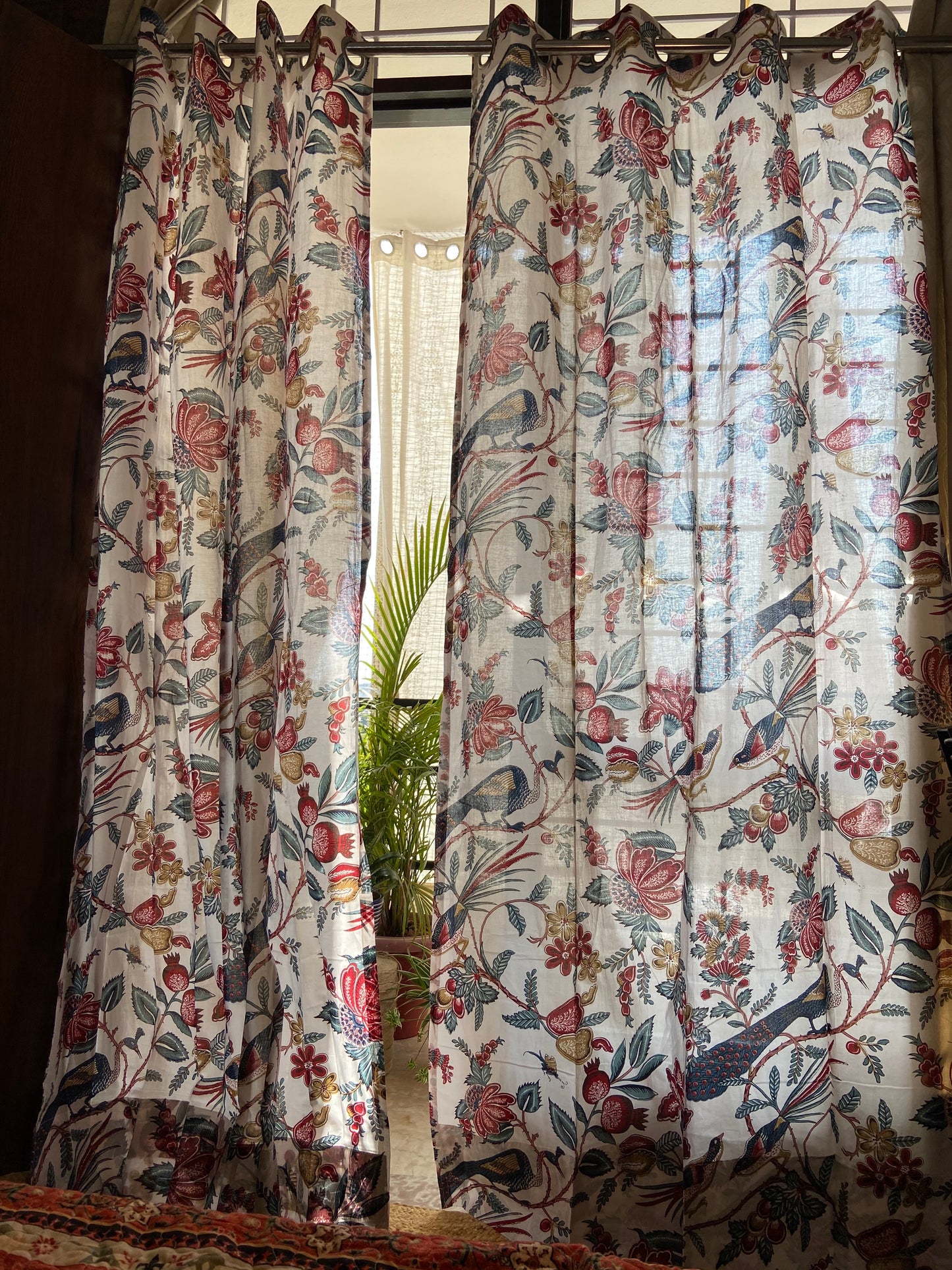 White Peacock Cotton Curtain (set of 2) - Nakhrro