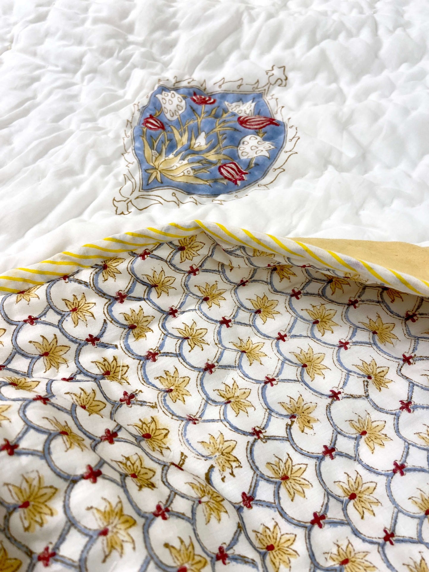 Floral Motifs Organic Mul Cotton Reversible Single Bed Quilt - Nakhrro