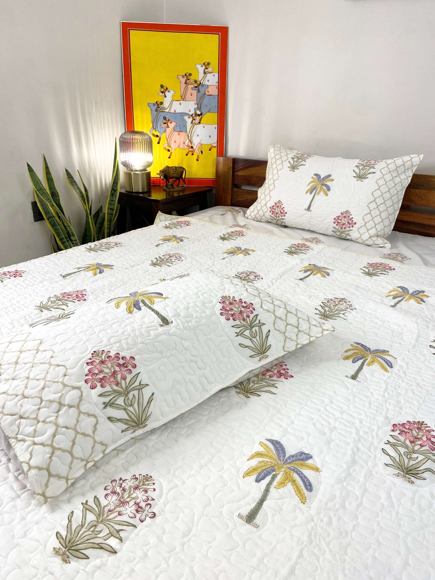 Banana Palm Floral Quilted Bedcover - Nakhrro