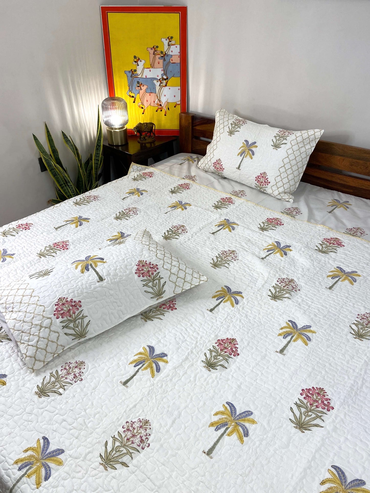 Banana Palm Floral Quilted Bedcover - Nakhrro