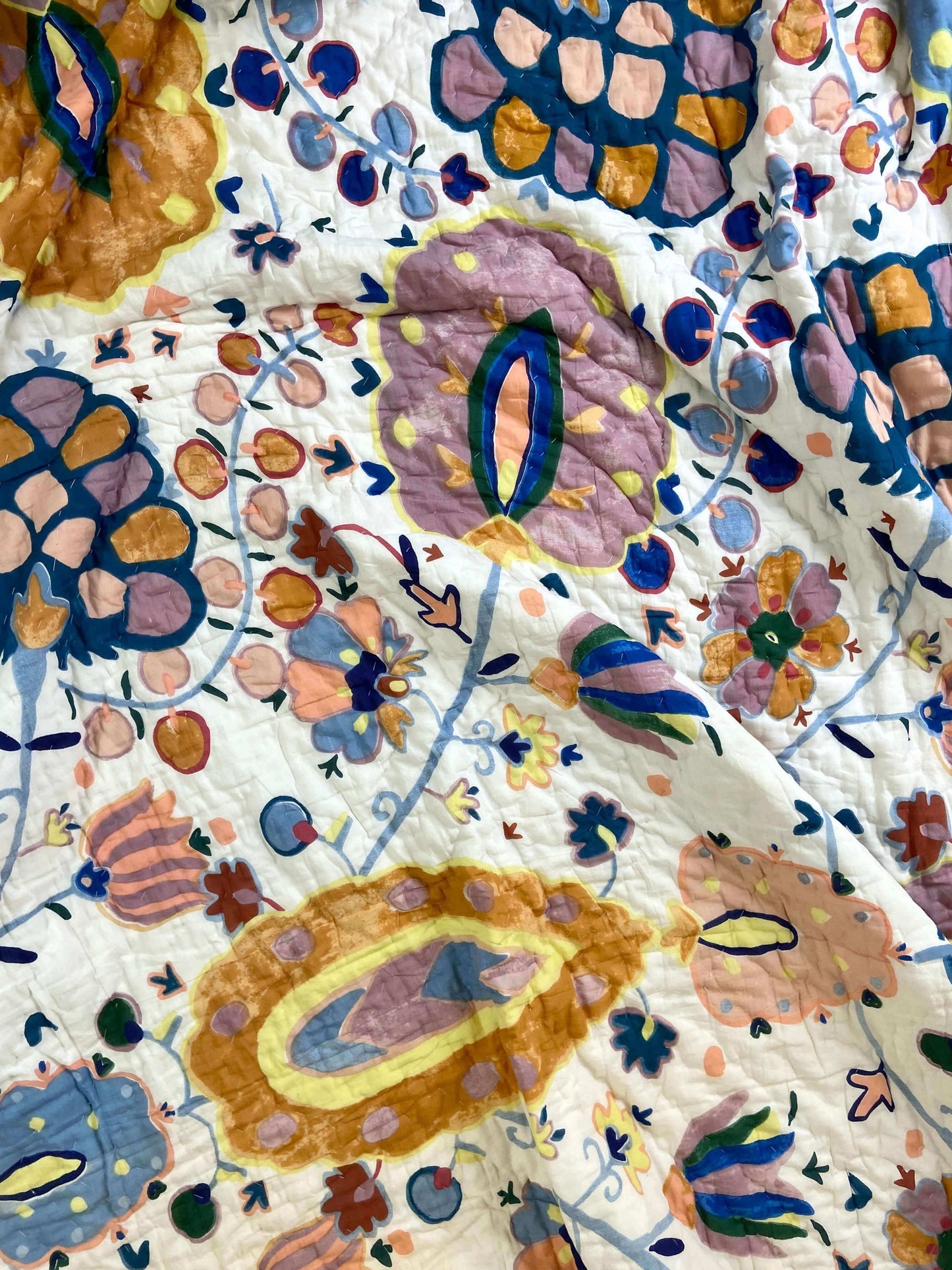 Handpainted Print Florals Organic Mul Cotton Reversible Double Bed Quilt - Nakhrro