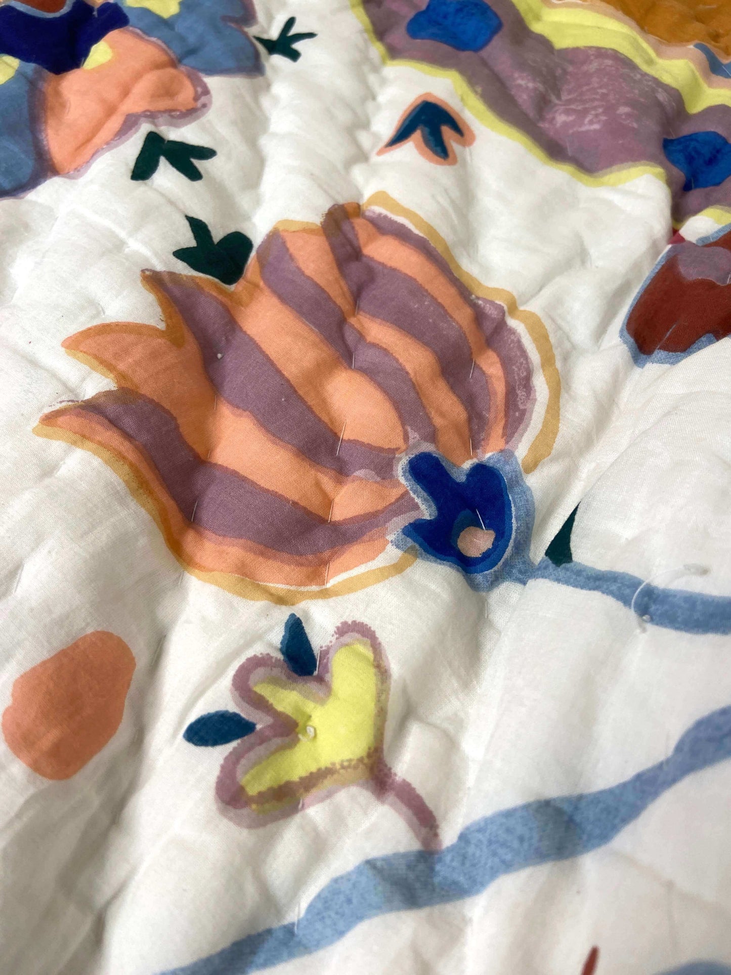 Handpainted Print Florals Organic Mul Cotton Reversible Double Bed Quilt - Nakhrro