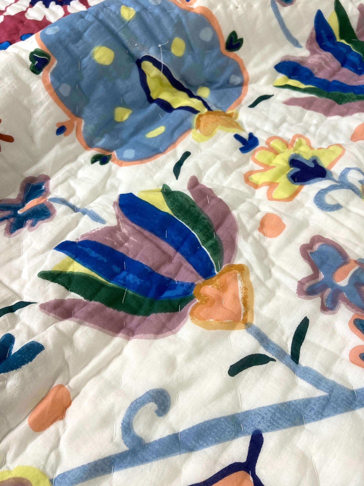 Handpainted Print Florals Organic Mul Cotton Reversible Double Bed Quilt - Nakhrro