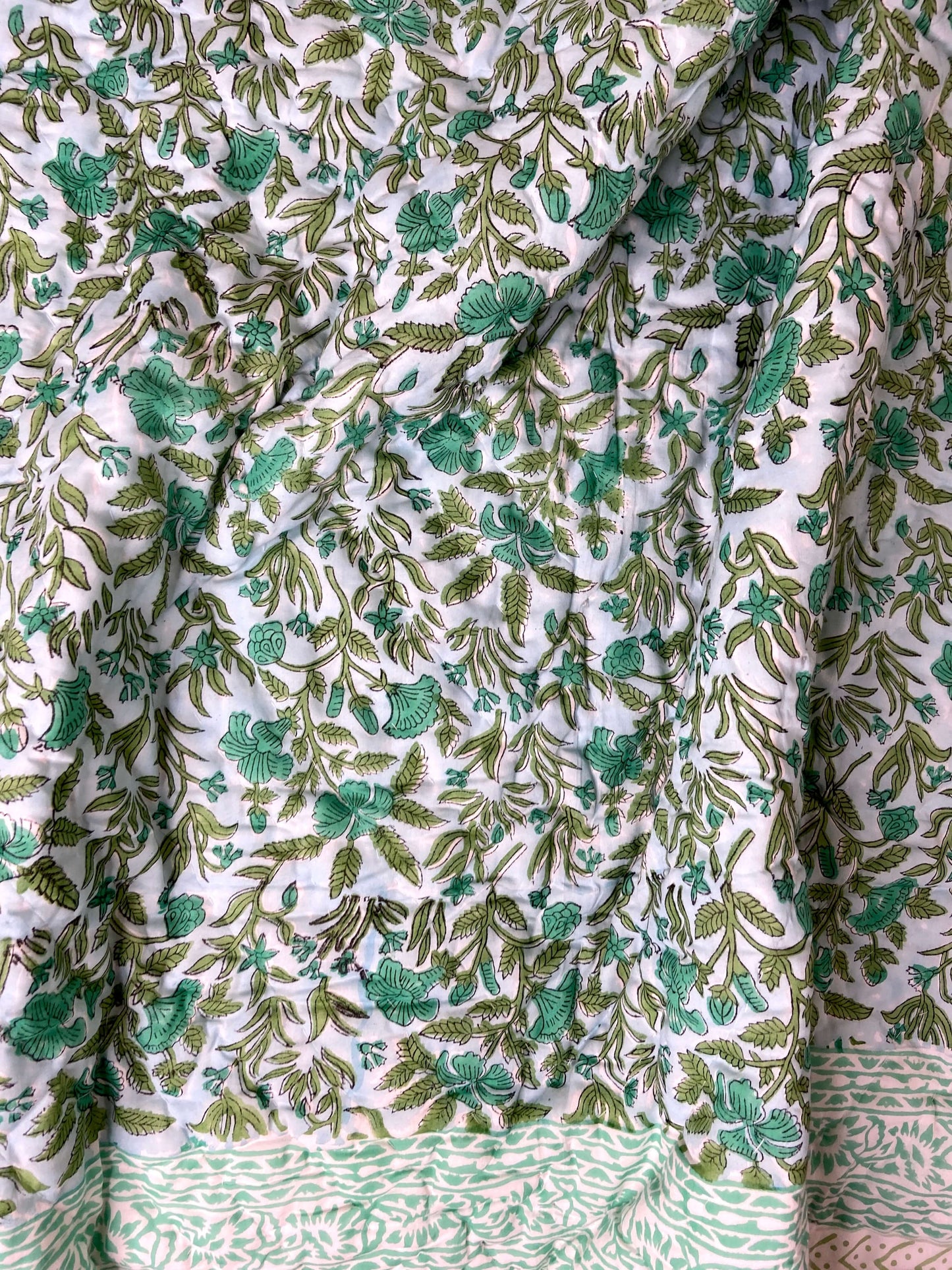 Aqua Florals Muslin Double King Bed Quilt Razai - Nakhrro
