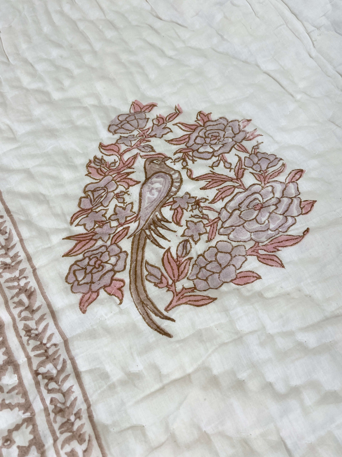 Pastel Birds Print Organic Mul Cotton Reversible Double Bed Quilt - Nakhrro