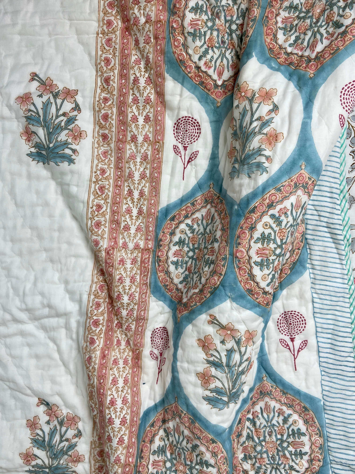 Hexagon Florals Organic Mul Cotton Reversible Single Bed Quilt - Nakhrro