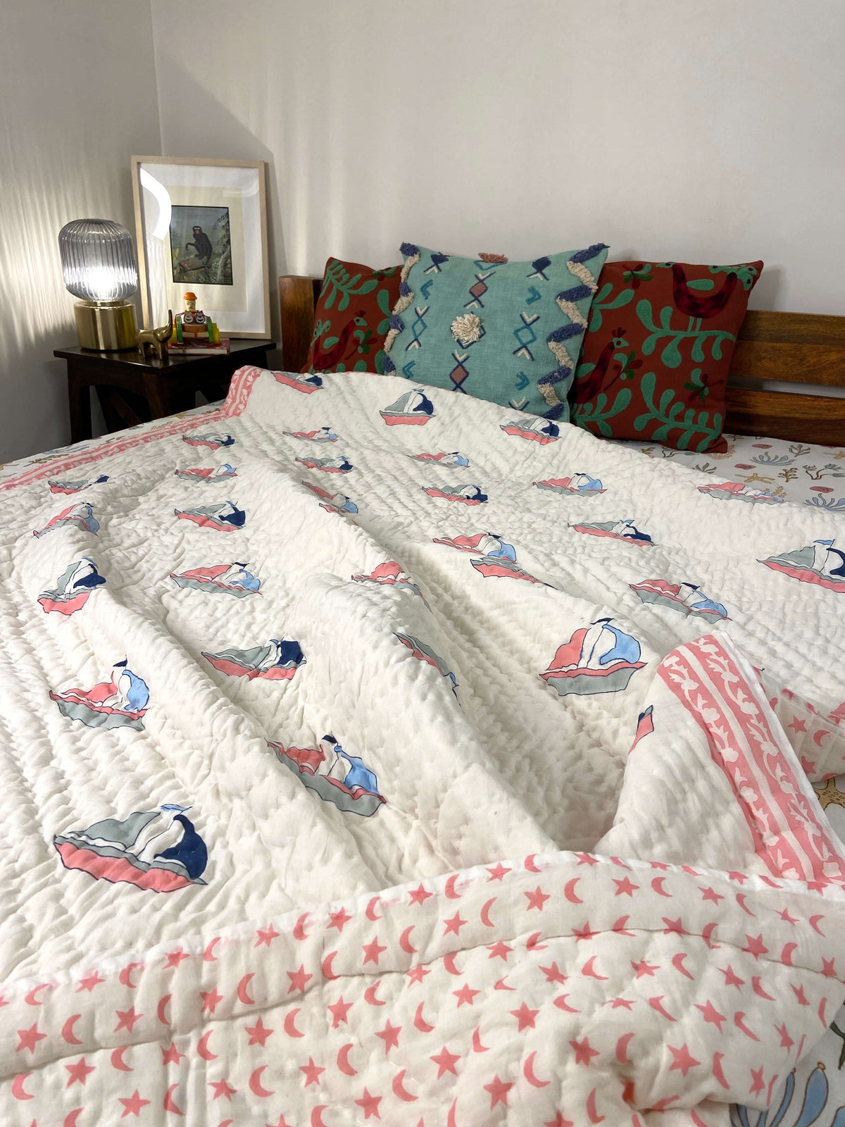 Sailing Ships Hand Block Baby Quilt - Nakhrro