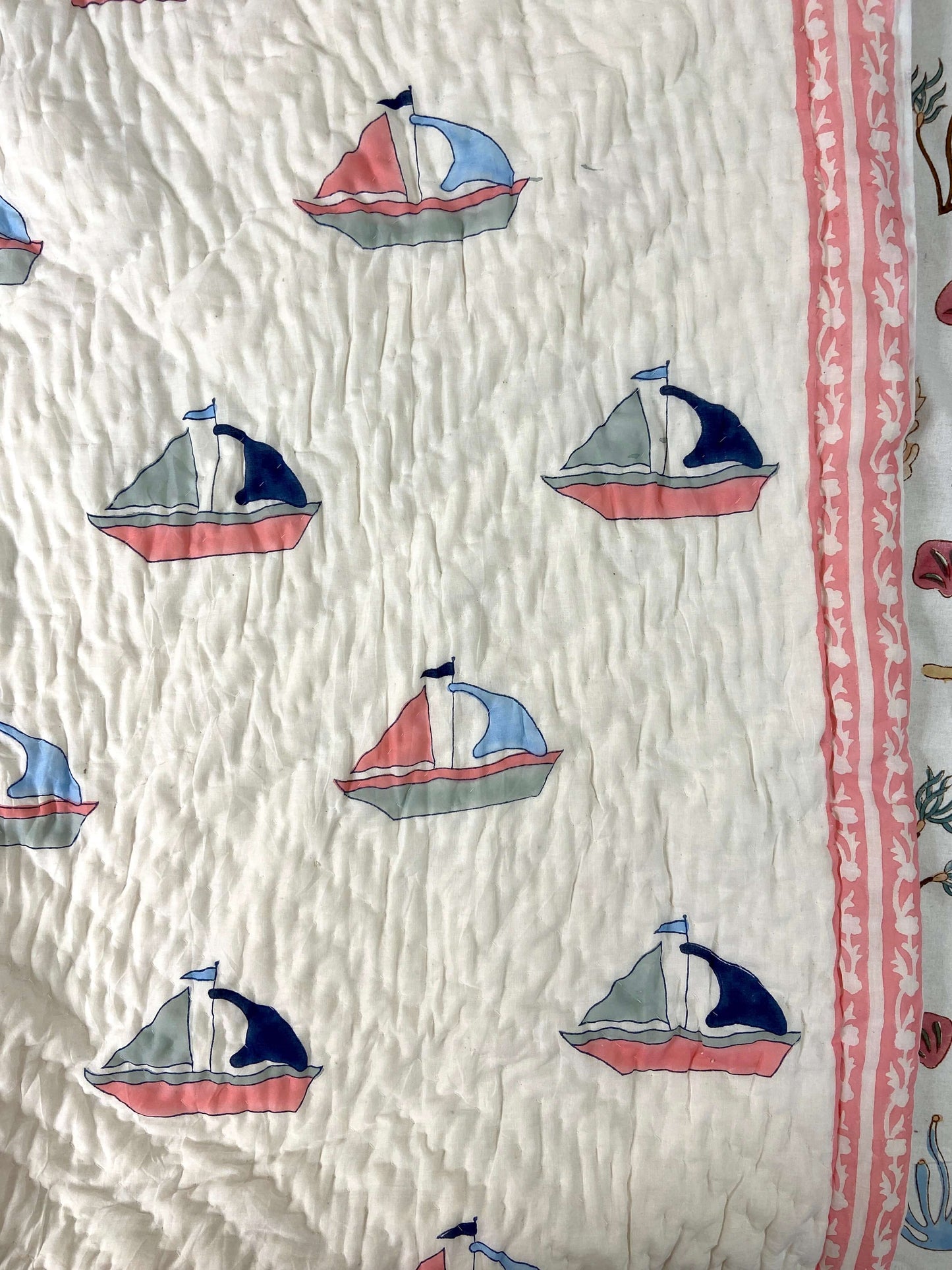 Sailing Ships Hand Block Baby Quilt - Nakhrro