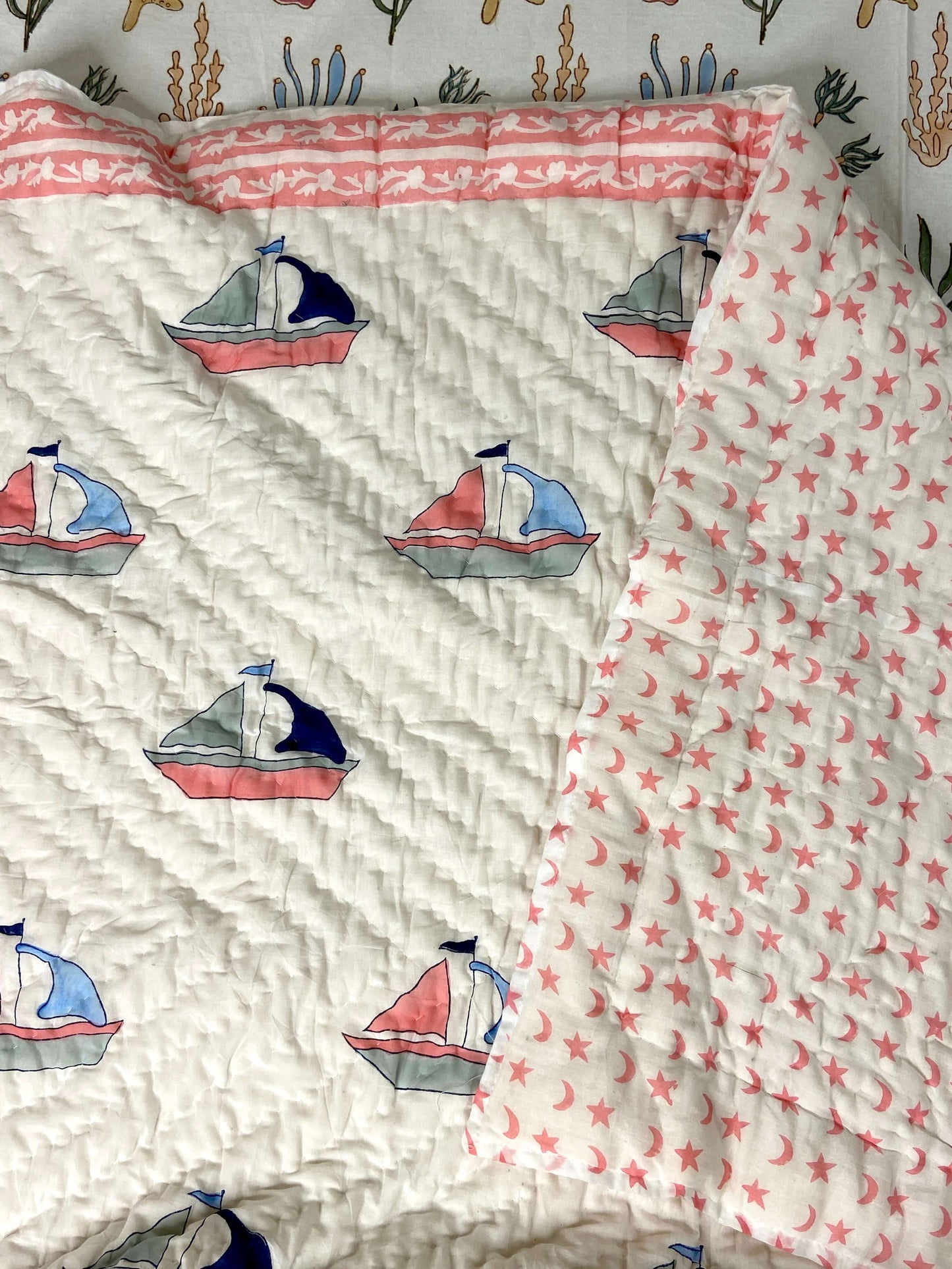 Sailing Ships Hand Block Baby Quilt - Nakhrro
