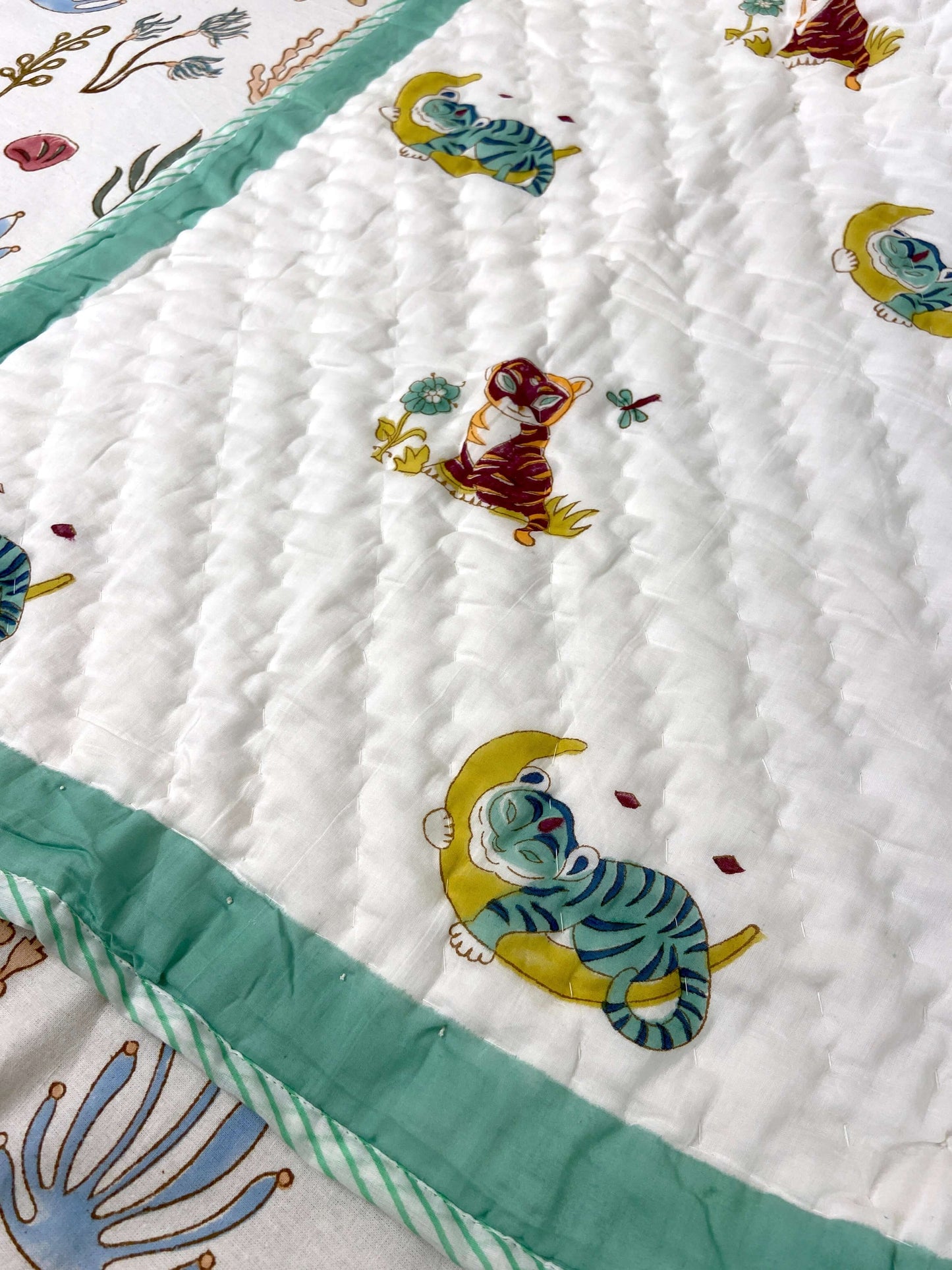 Baby Tiger Hand Block Baby Quilt - Nakhrro