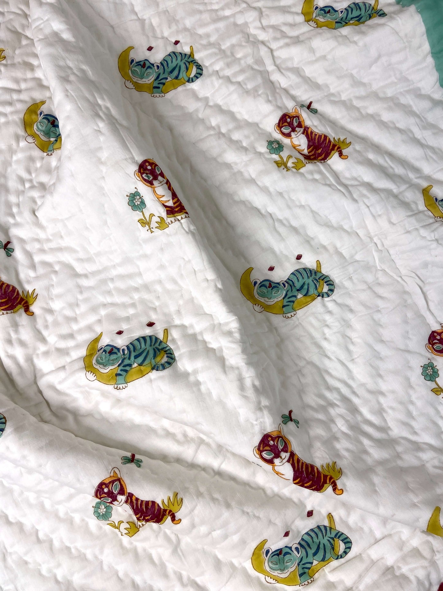 Baby Tiger Hand Block Baby Quilt - Nakhrro