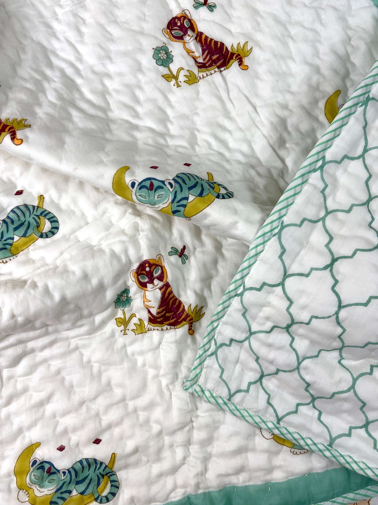 Baby Tiger Hand Block Baby Quilt - Nakhrro