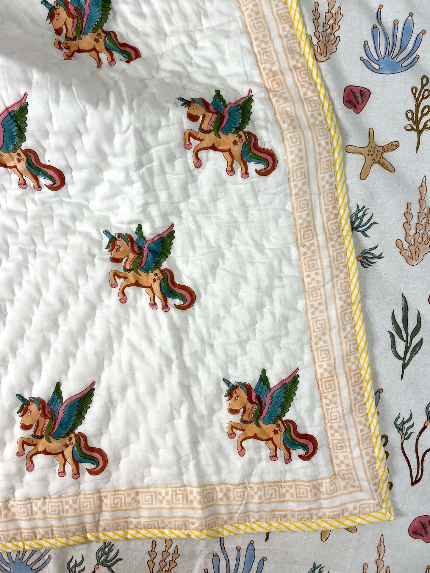 Unicorn Hand Block Baby Quilt - Nakhrro