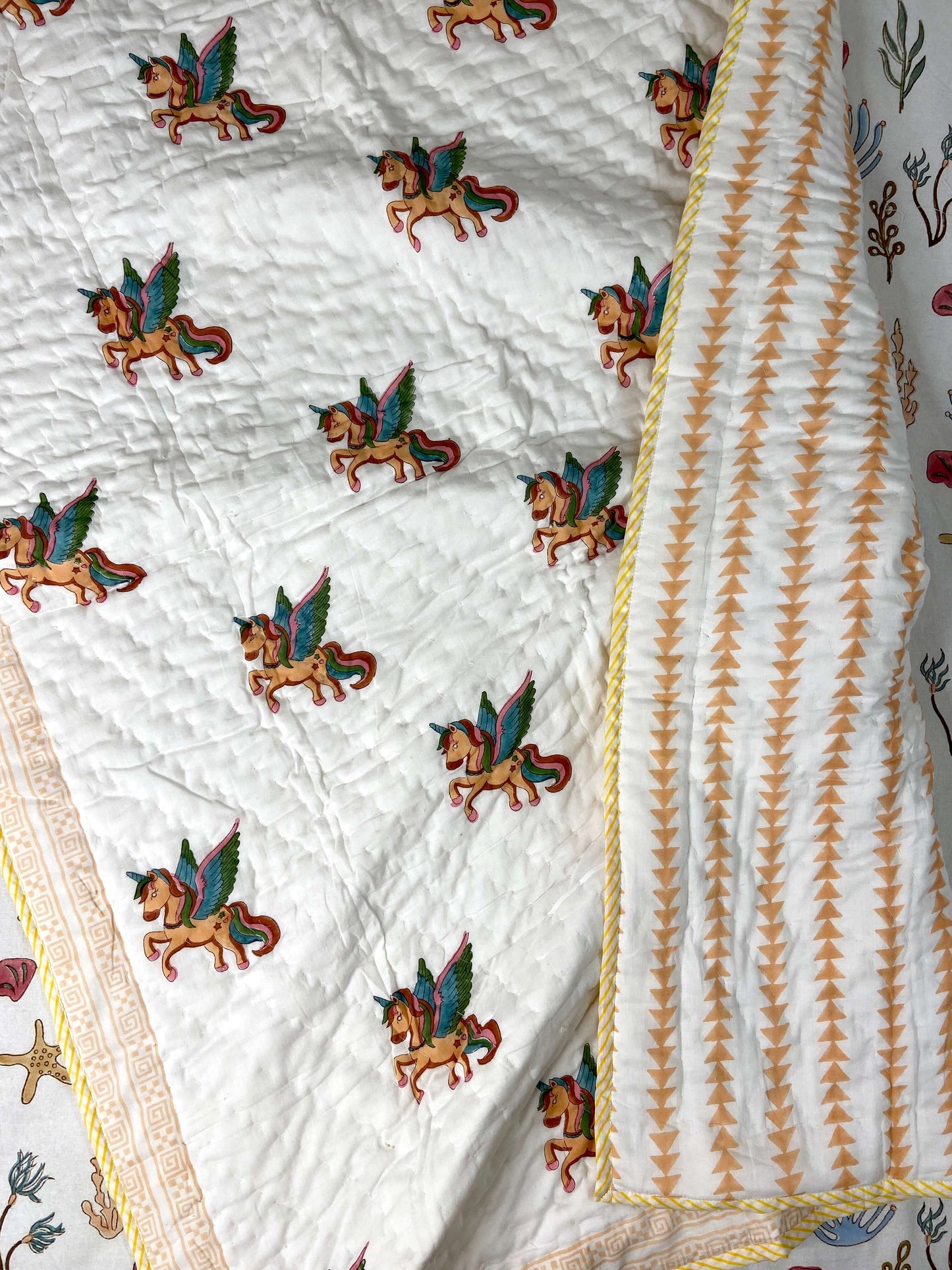 Unicorn Hand Block Baby Quilt - Nakhrro