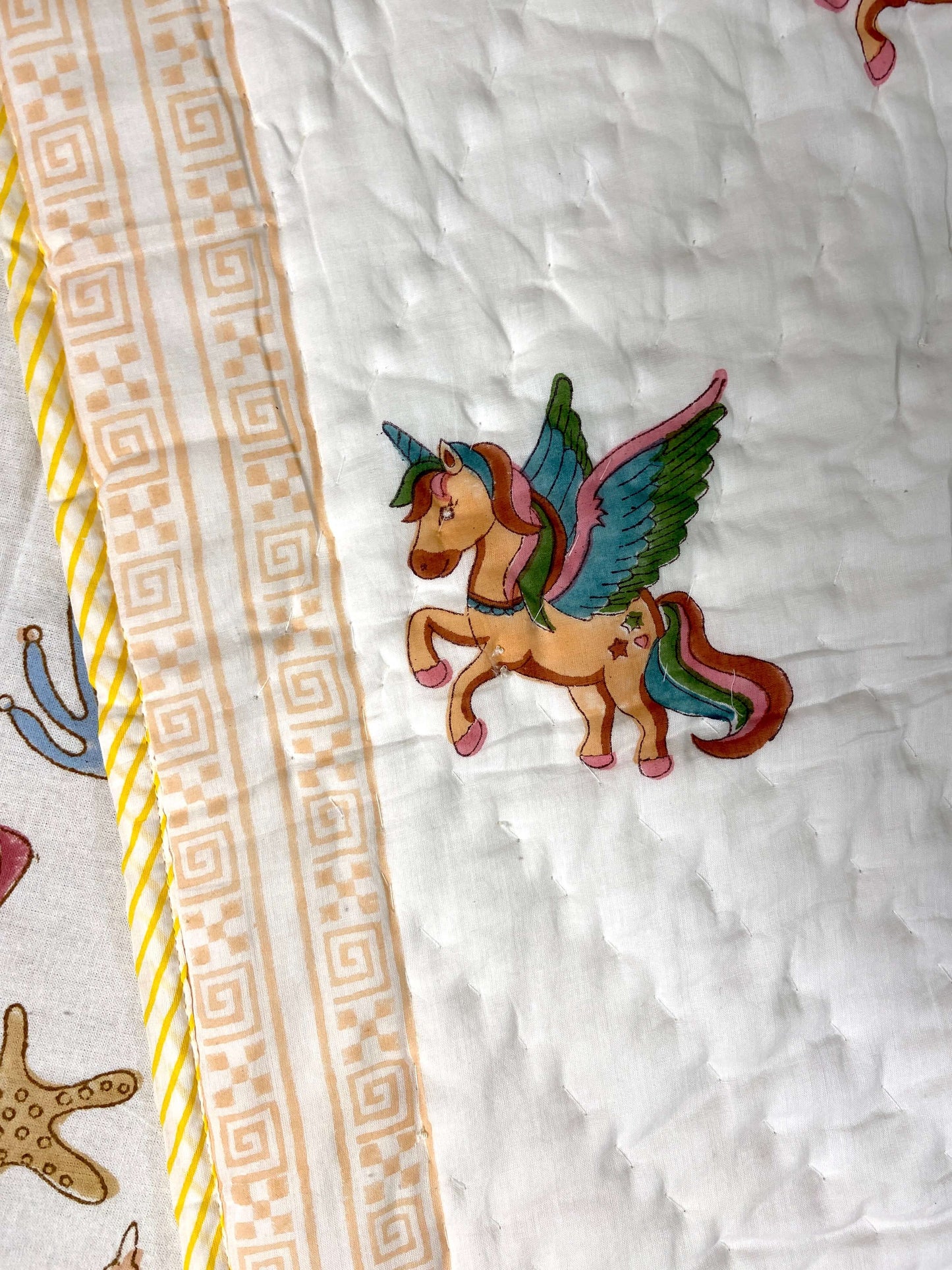 Unicorn Hand Block Baby Quilt - Nakhrro