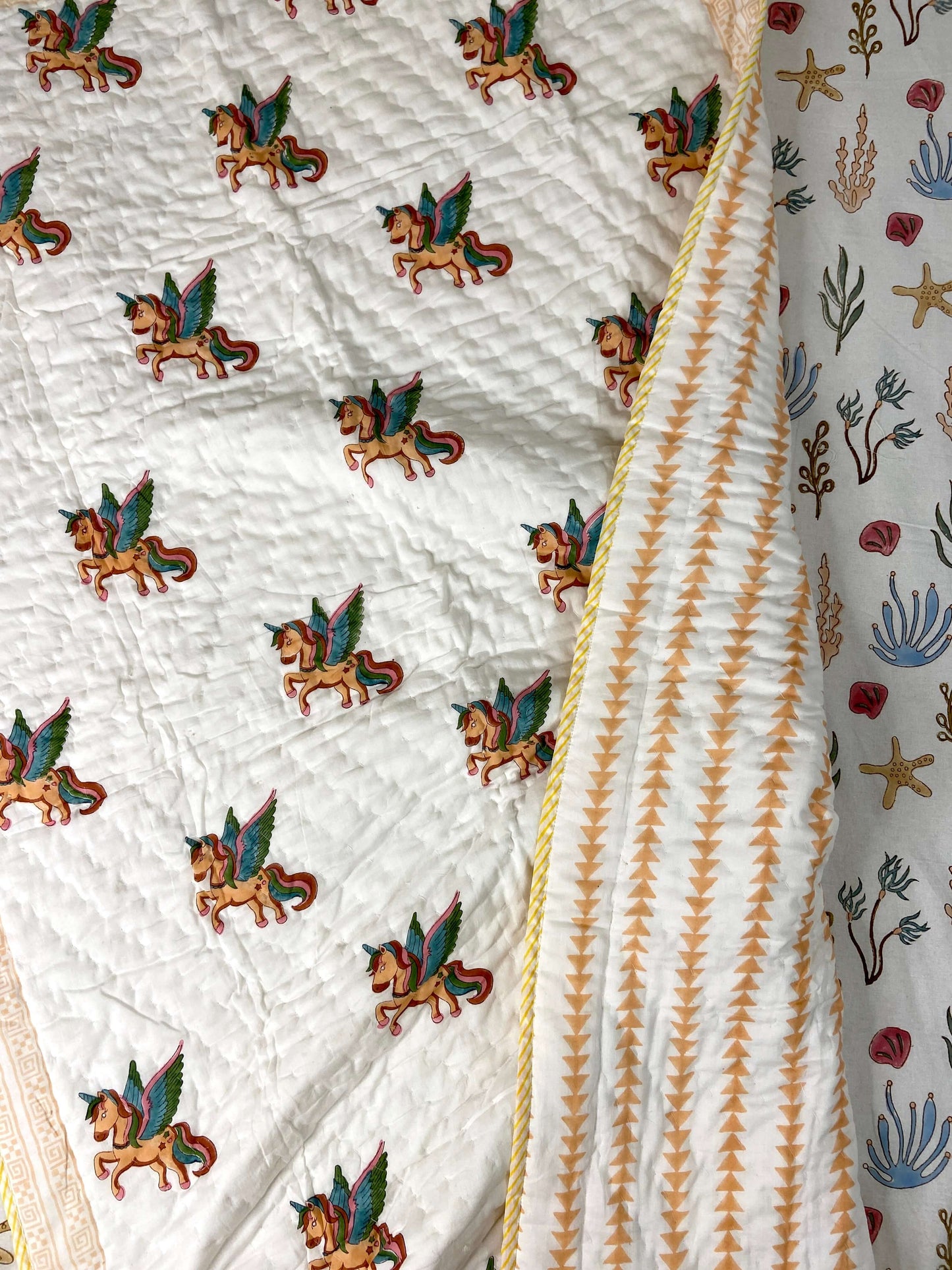 Unicorn Hand Block Baby Quilt - Nakhrro