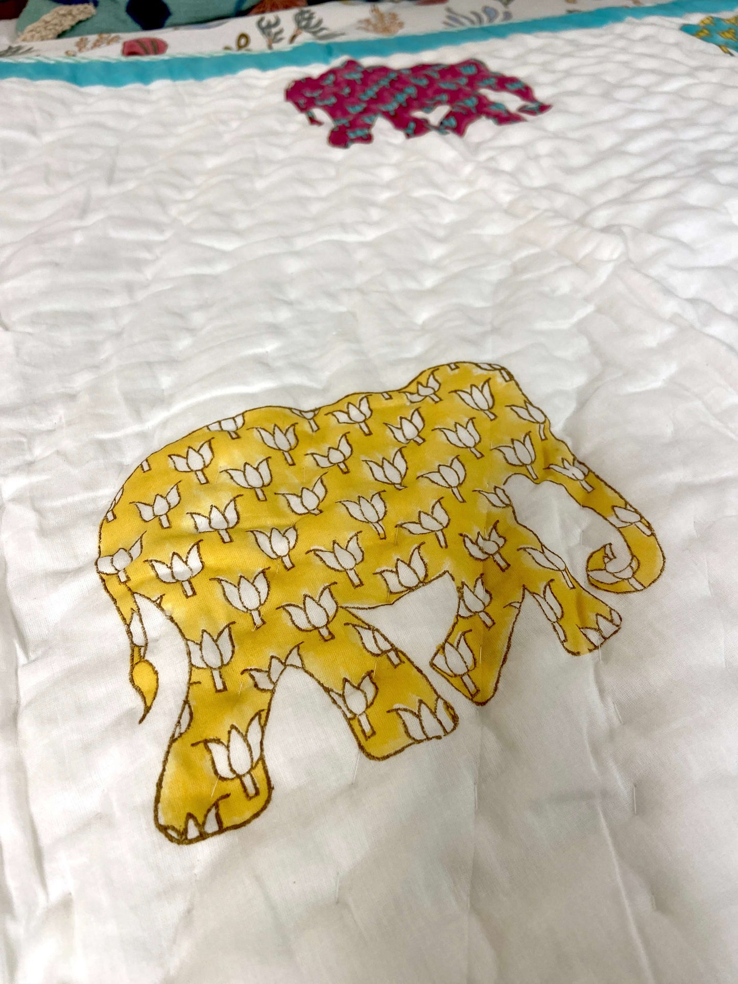 Colourful Elephants Hand Block Baby Quilt - Nakhrro