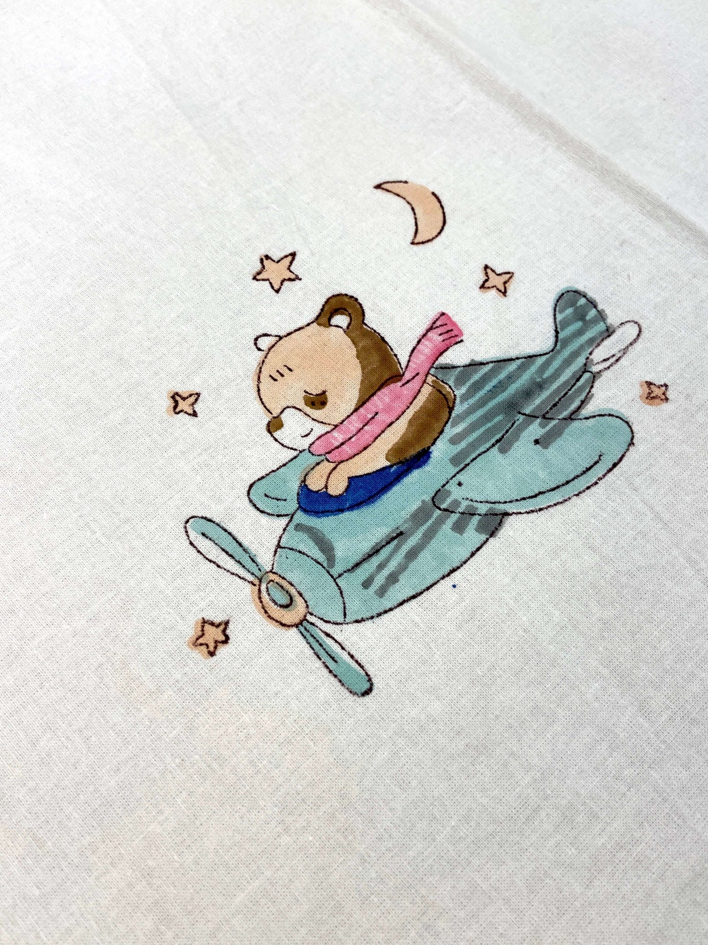 Helicopter Bear Kids Hand Block Cotton King Size Bedsheet - Nakhrro