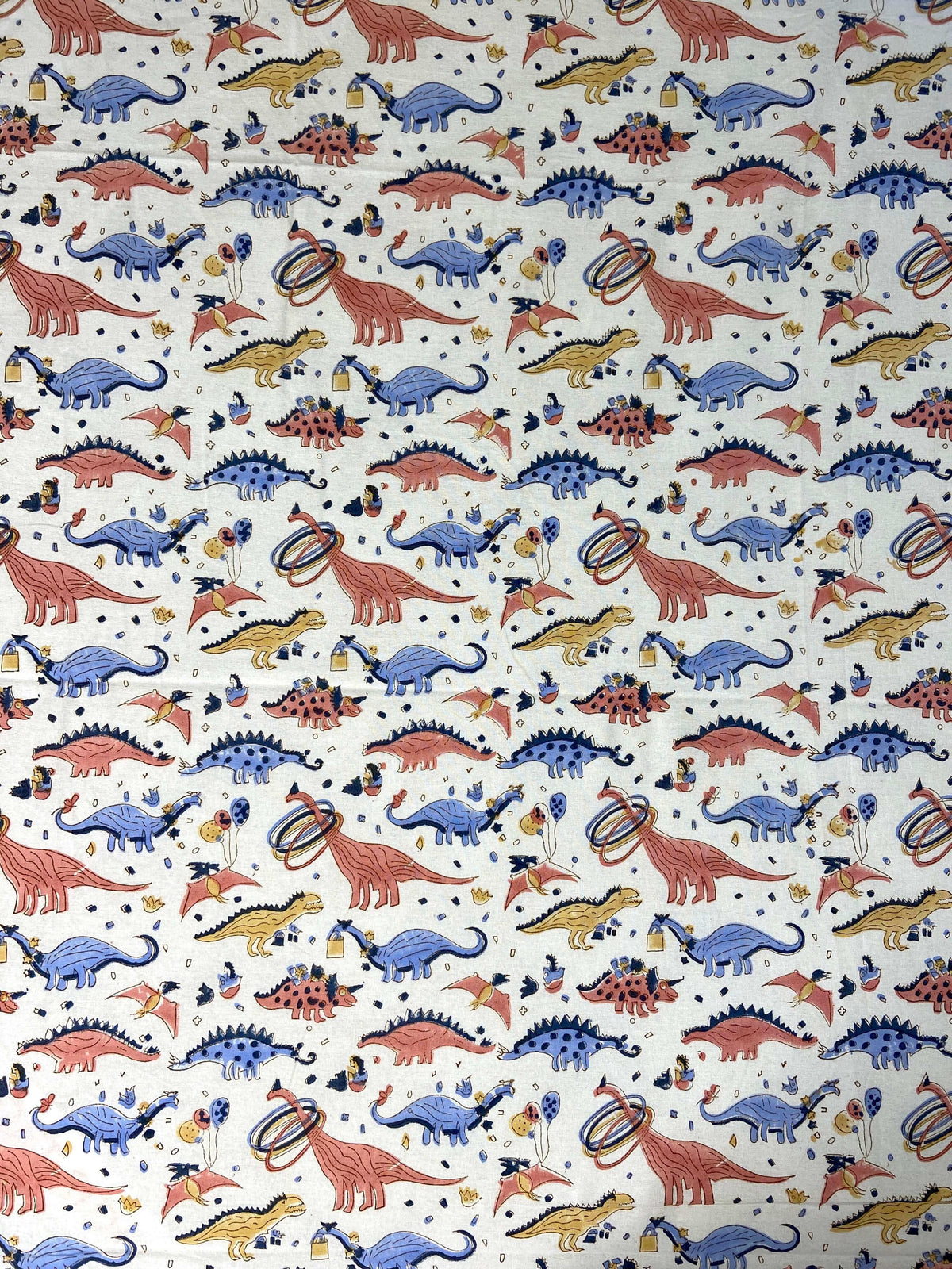 Dinosaur Colourful Kids Hand Block Cotton King Size Bedsheet - Nakhrro