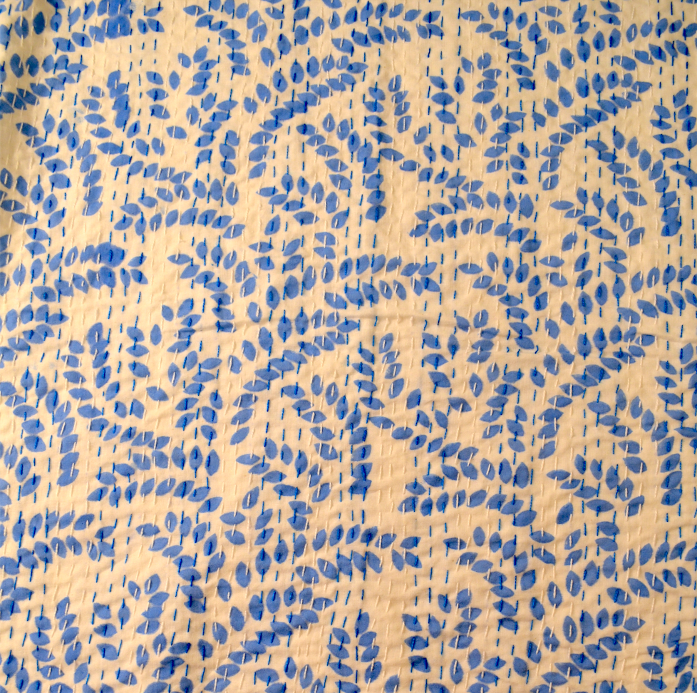 Blue Floral Double Bed Queen Hand Embroidered Bedspread/ Dohar - Nakhrro